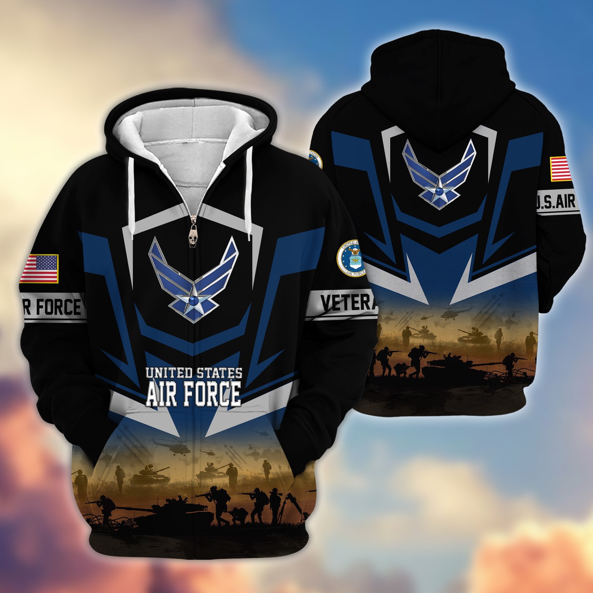 Premium Proudly Served US Veterans Zip Hoodie, Gifts For US Veterans
