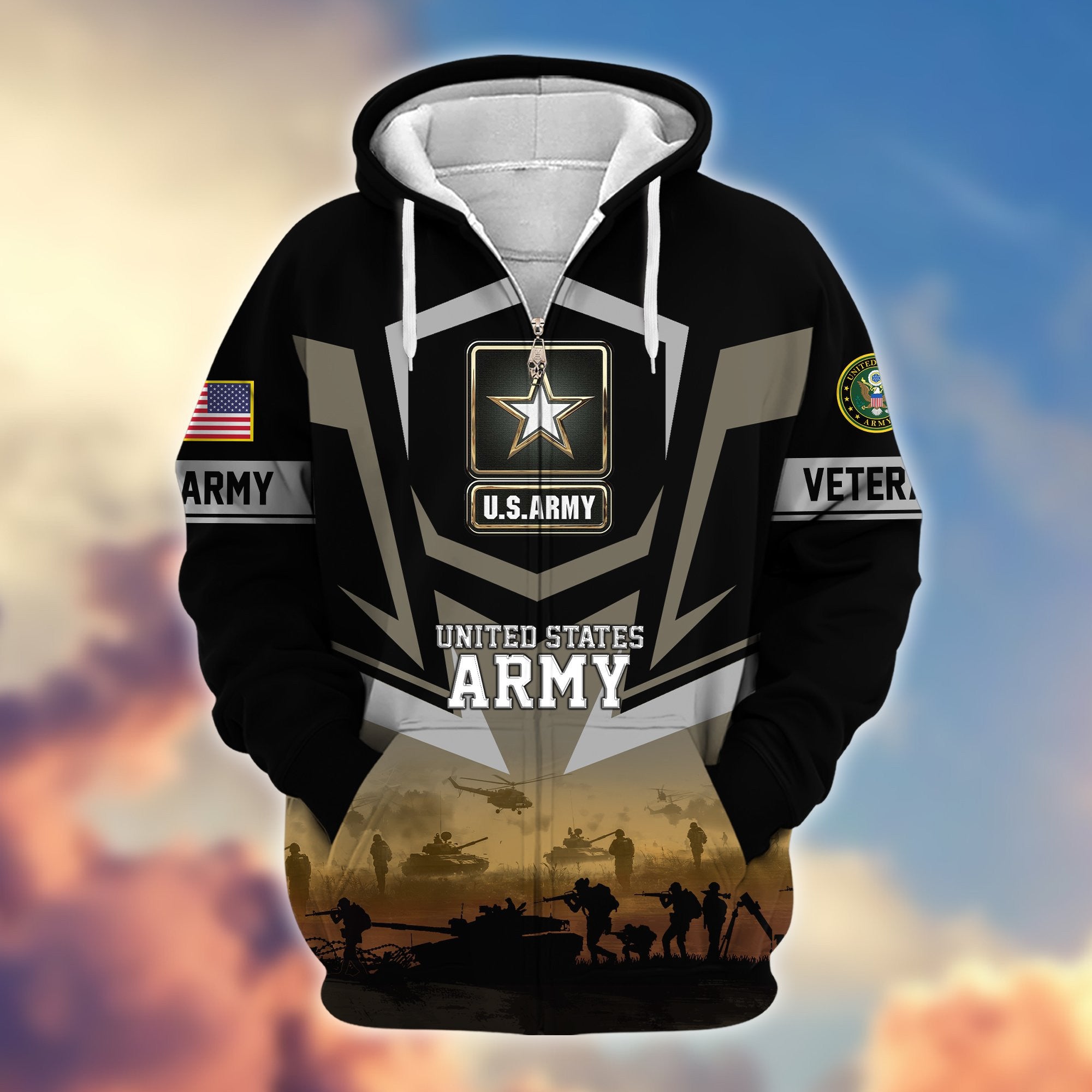 Premium Proudly Served US Veterans Zip Hoodie, Gifts For US Veterans