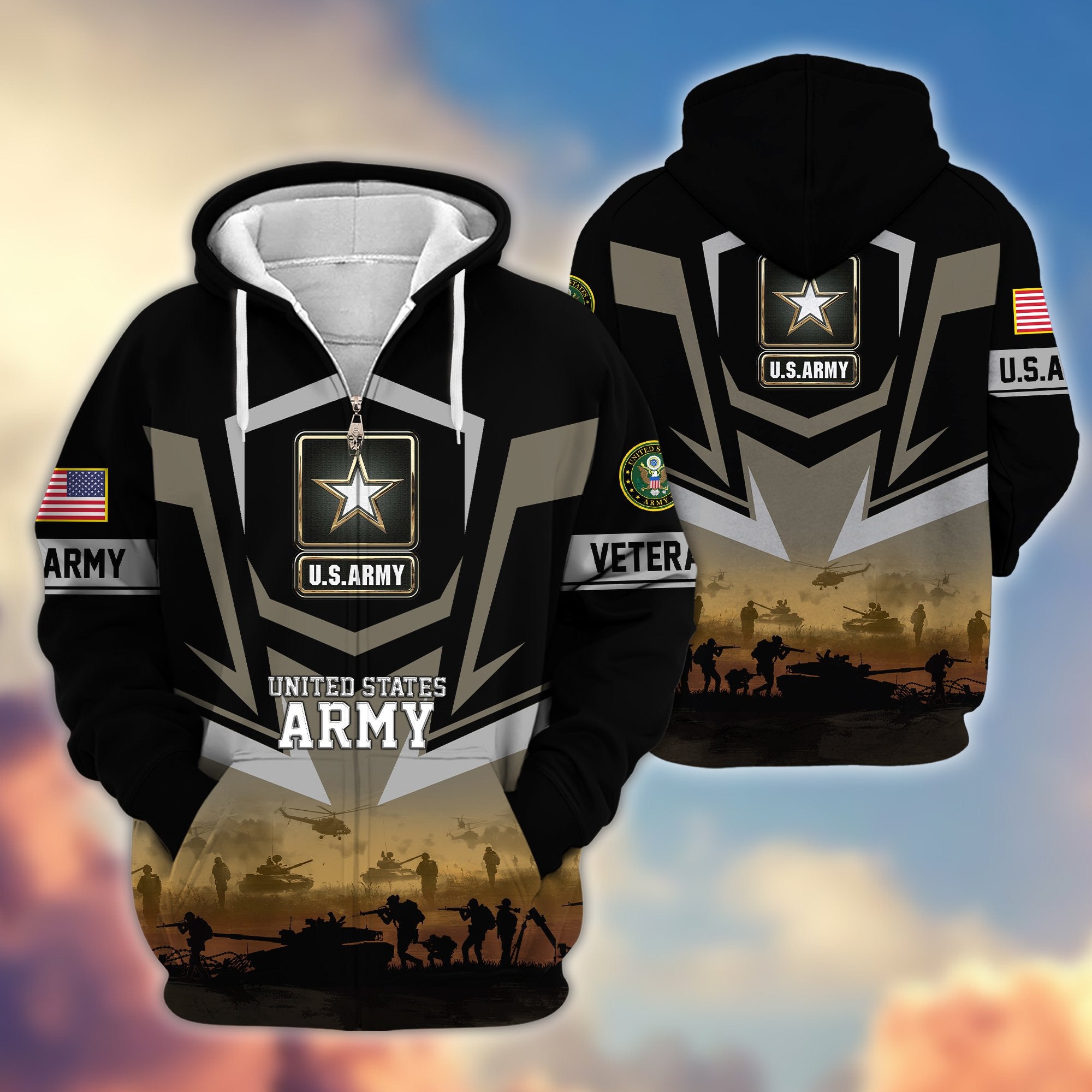 Premium Proudly Served US Veterans Zip Hoodie, Gifts For US Veterans