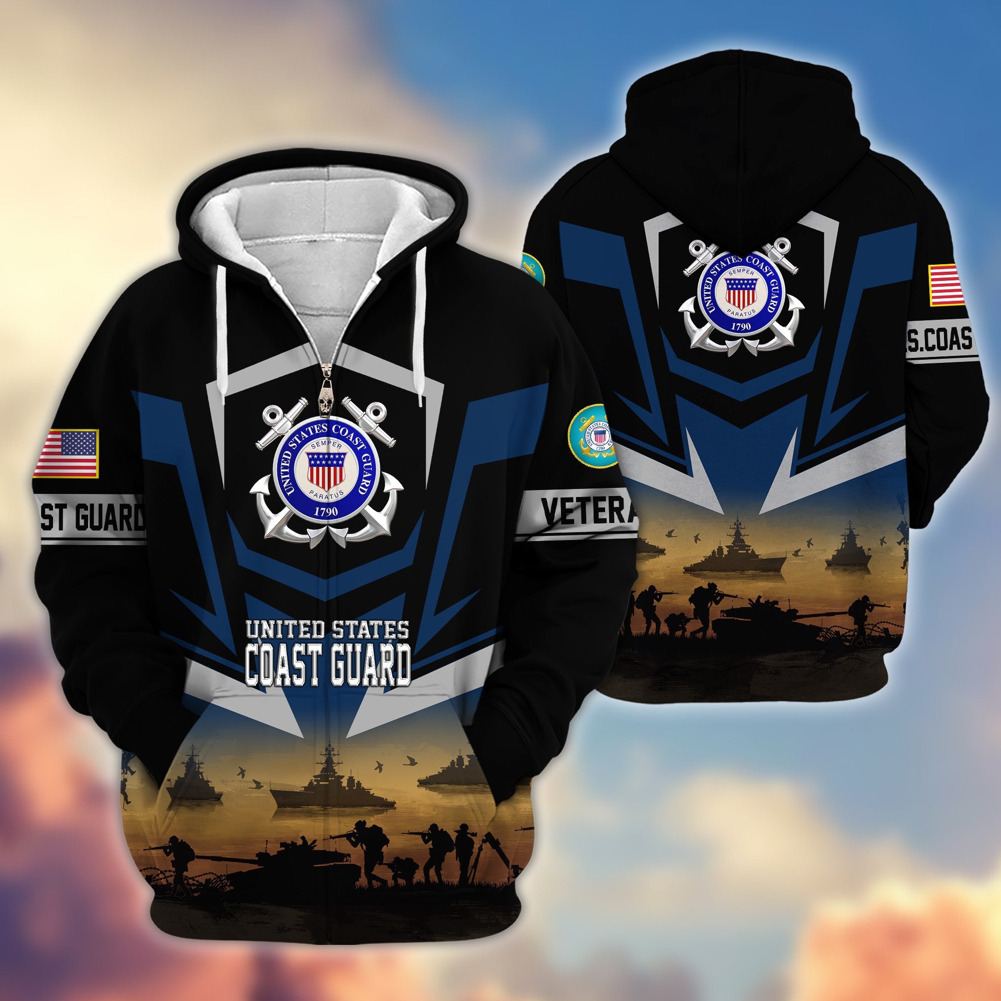 Premium Proudly Served US Veterans Zip Hoodie, Gifts For US Veterans