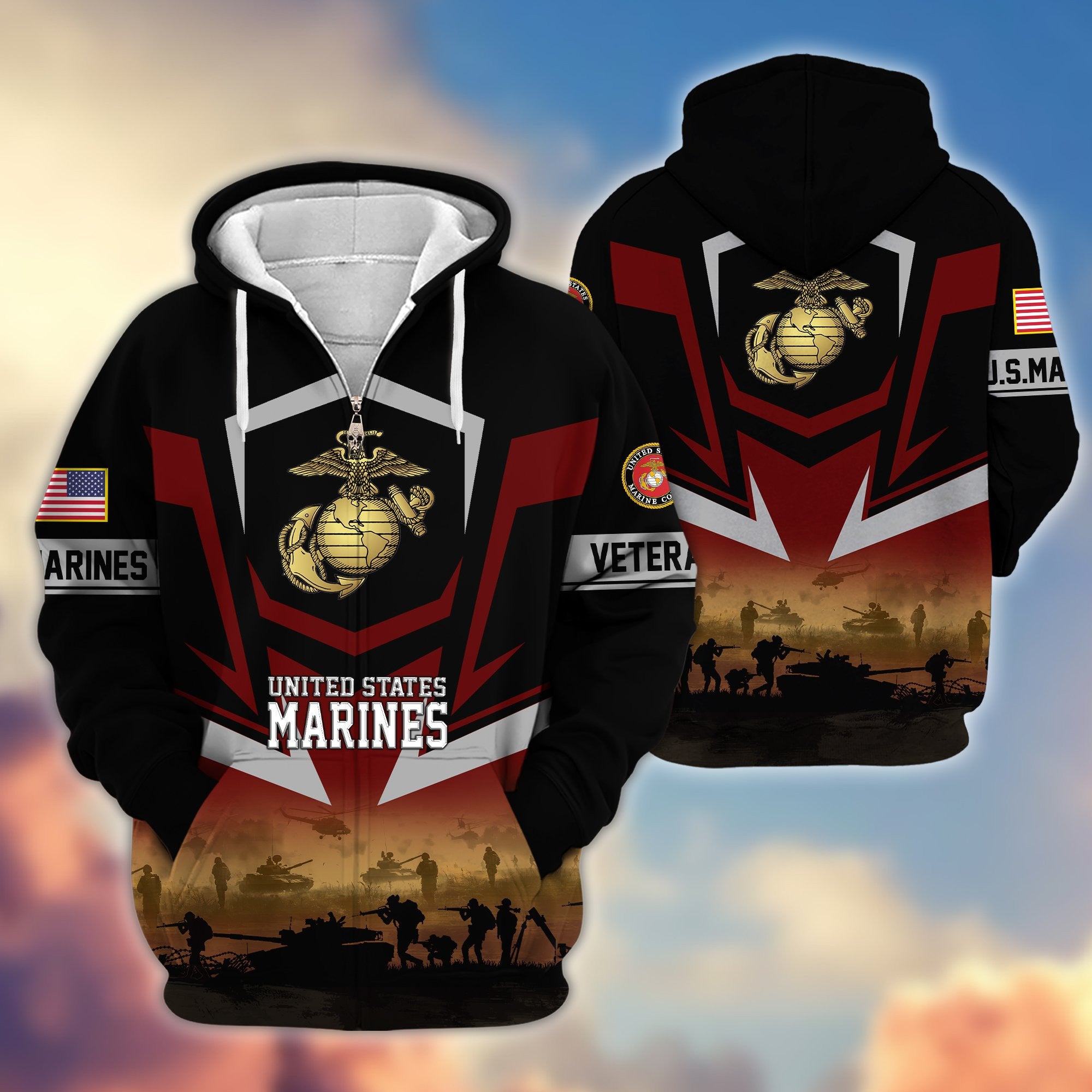 Premium Proudly Served US Veterans Zip Hoodie, Gifts For US Veterans