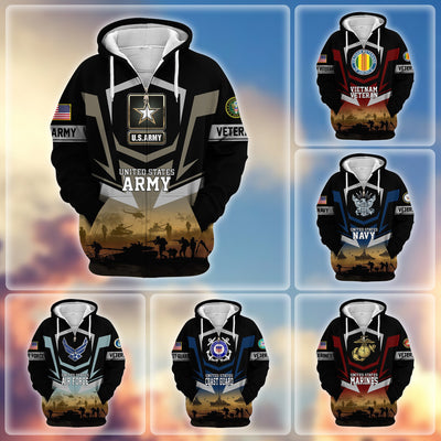Premium Proudly Served US Veterans Zip Hoodie, Gifts For US Veterans