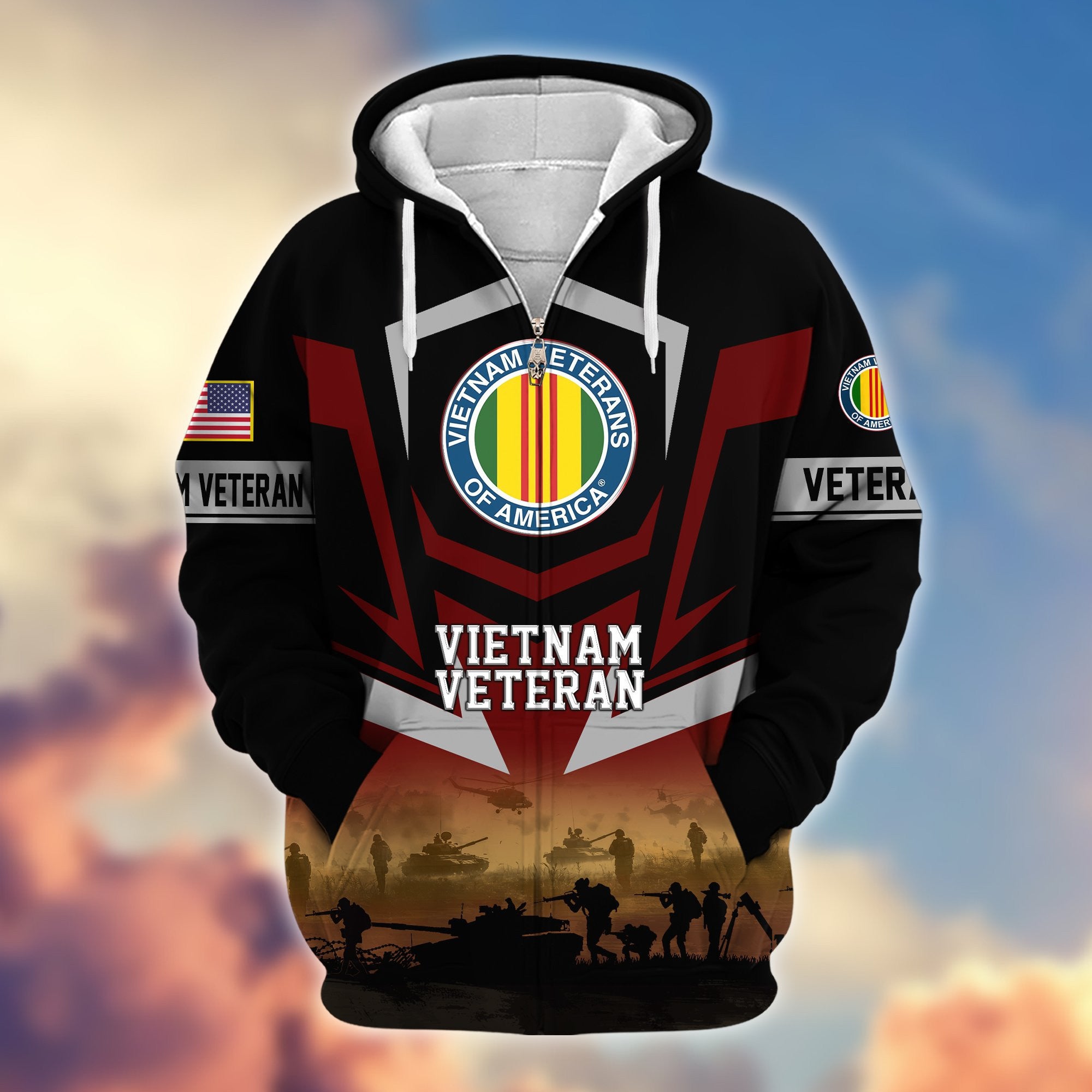 Premium Proudly Served US Veterans Zip Hoodie, Gifts For US Veterans