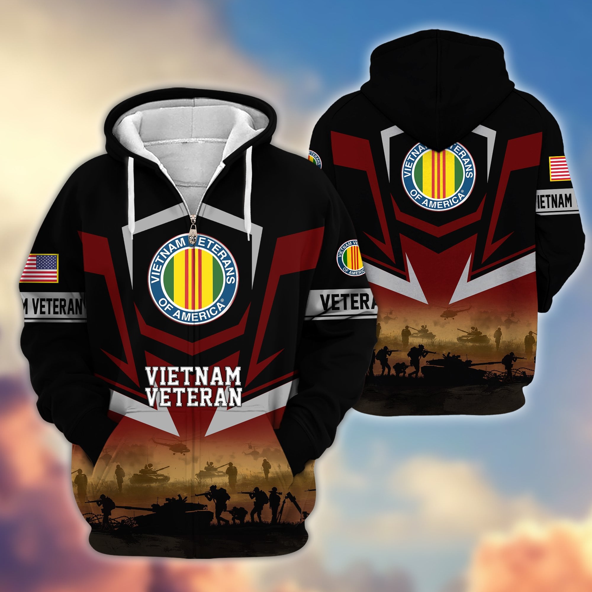 Premium Proudly Served US Veterans Zip Hoodie, Gifts For US Veterans