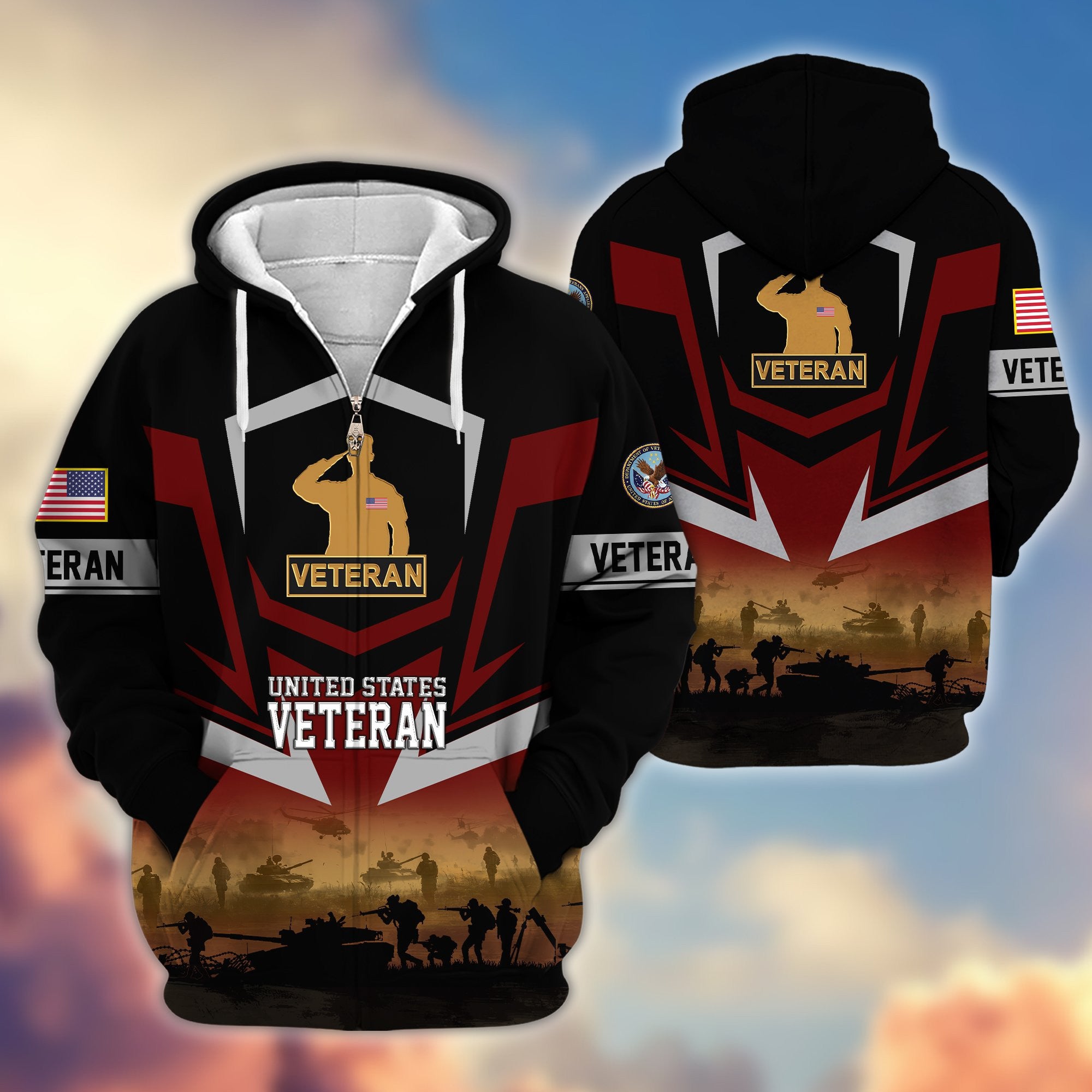 Premium Proudly Served US Veterans Zip Hoodie, Gifts For US Veterans