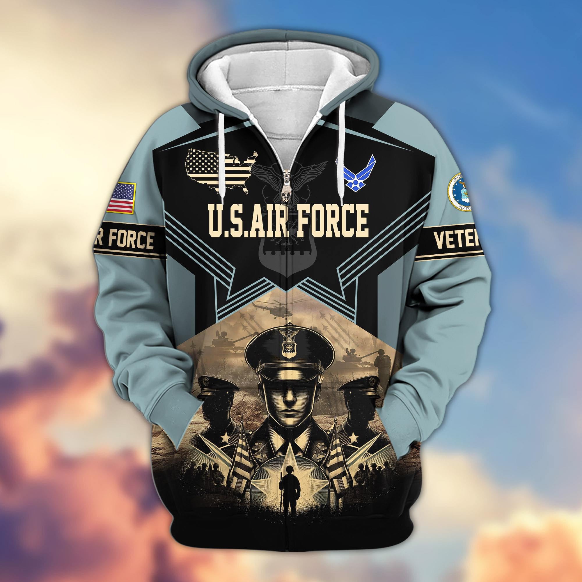 Premium Proudly Served US Veterans Zip Hoodie, Gifts For US Veterans