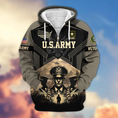 Premium Proudly Served US Veterans Zip Hoodie, Gifts For US Veterans