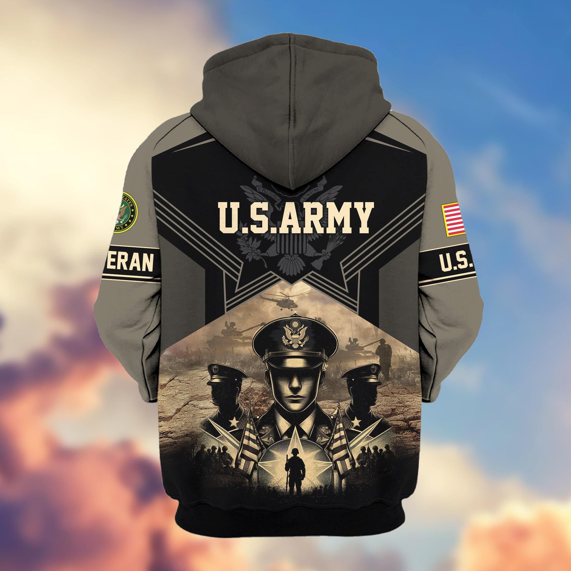 Premium Proudly Served US Veterans Zip Hoodie, Gifts For US Veterans
