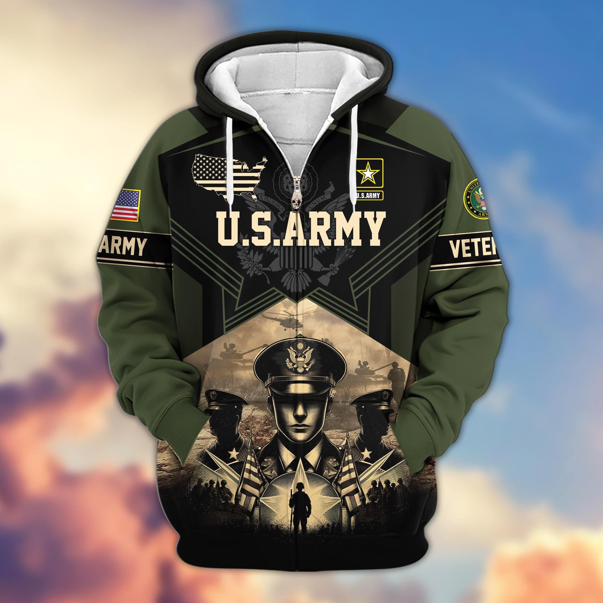 Premium Proudly Served US Veterans Zip Hoodie, Gifts For US Veterans