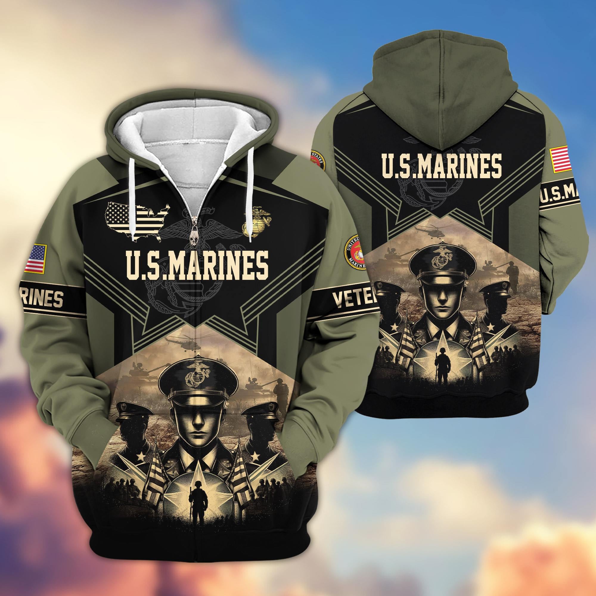 Premium Proudly Served US Veterans Zip Hoodie, Gifts For US Veterans
