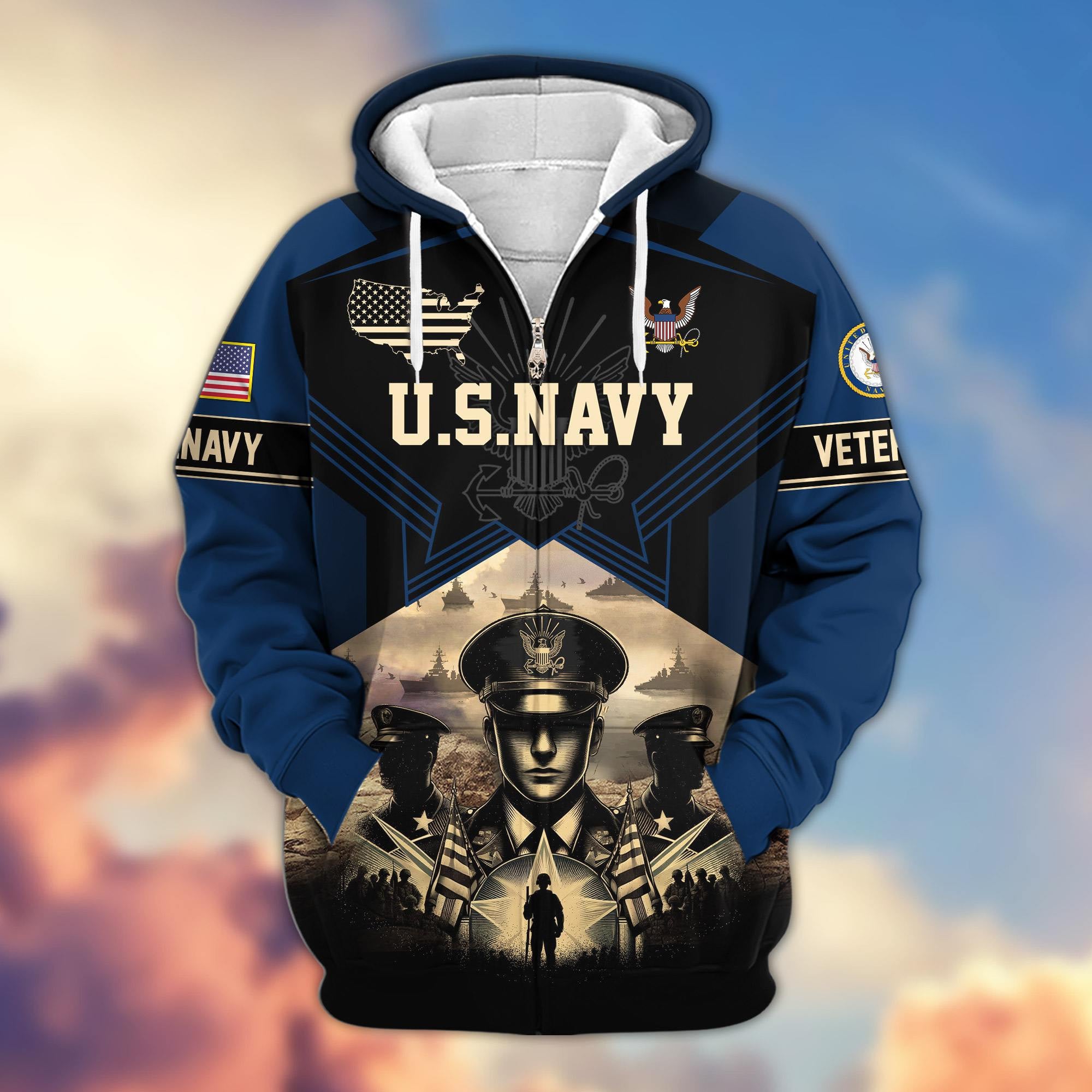 Premium Proudly Served US Veterans Zip Hoodie, Gifts For US Veterans