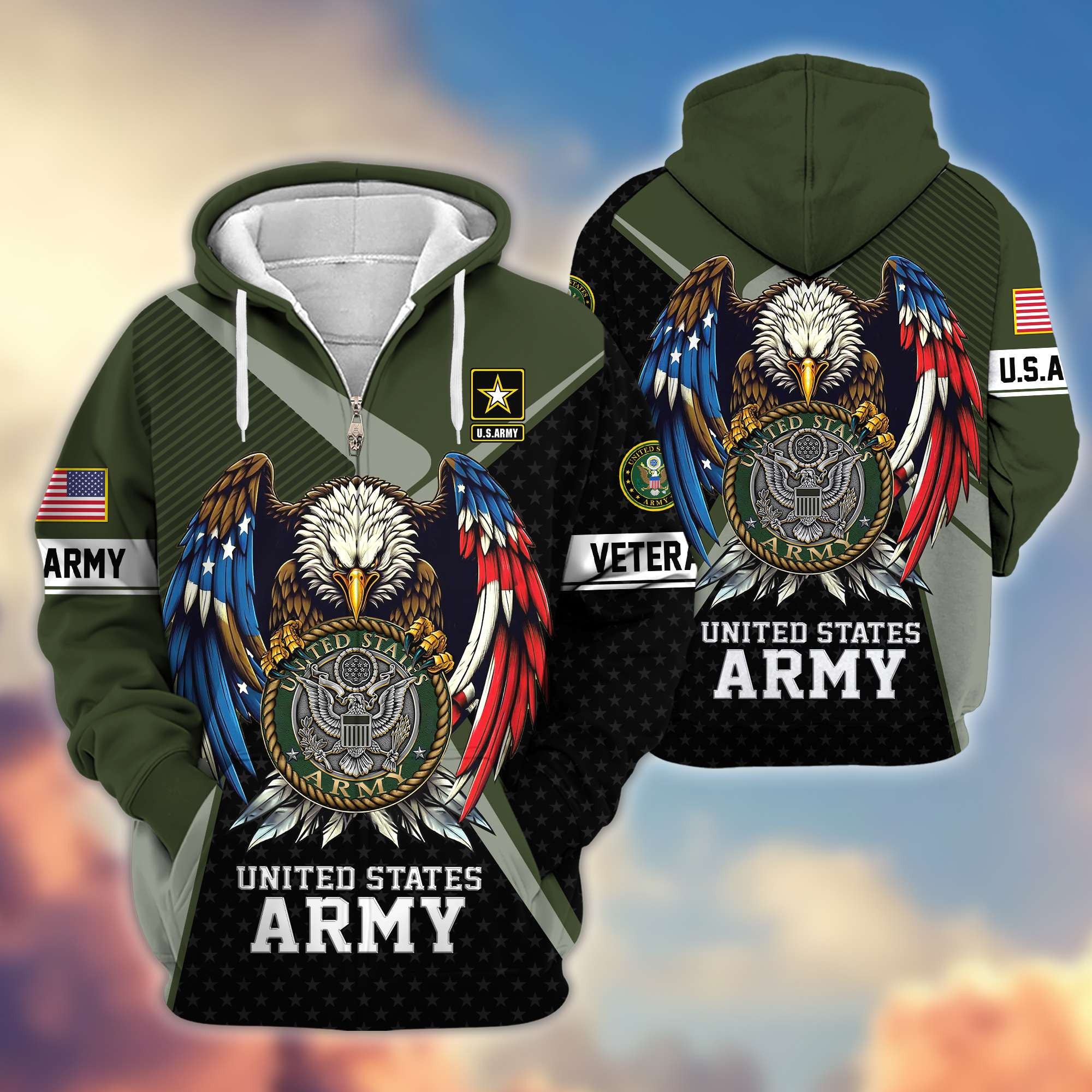 Premium US Veterans Zip Hoodie, Gifts For US Veterans