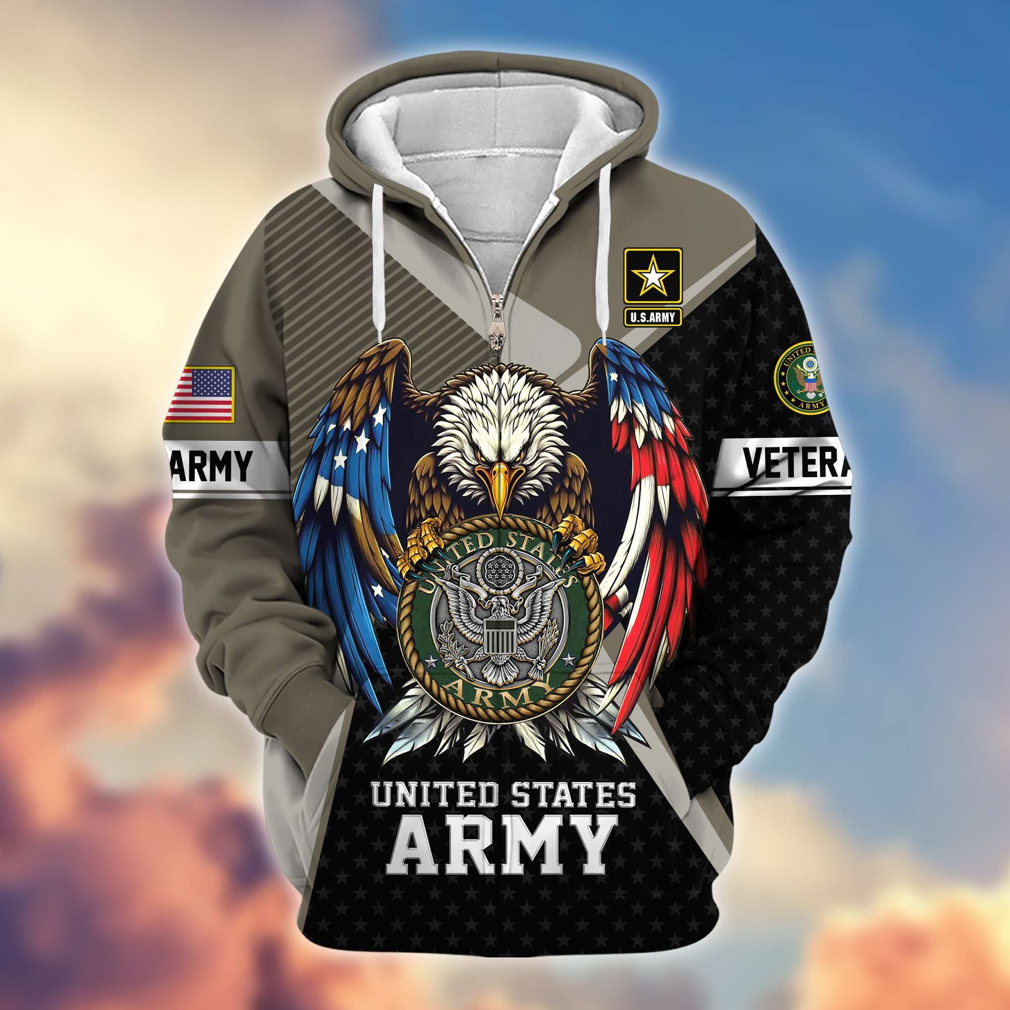 Premium US Veterans Zip Hoodie, Gifts For US Veterans