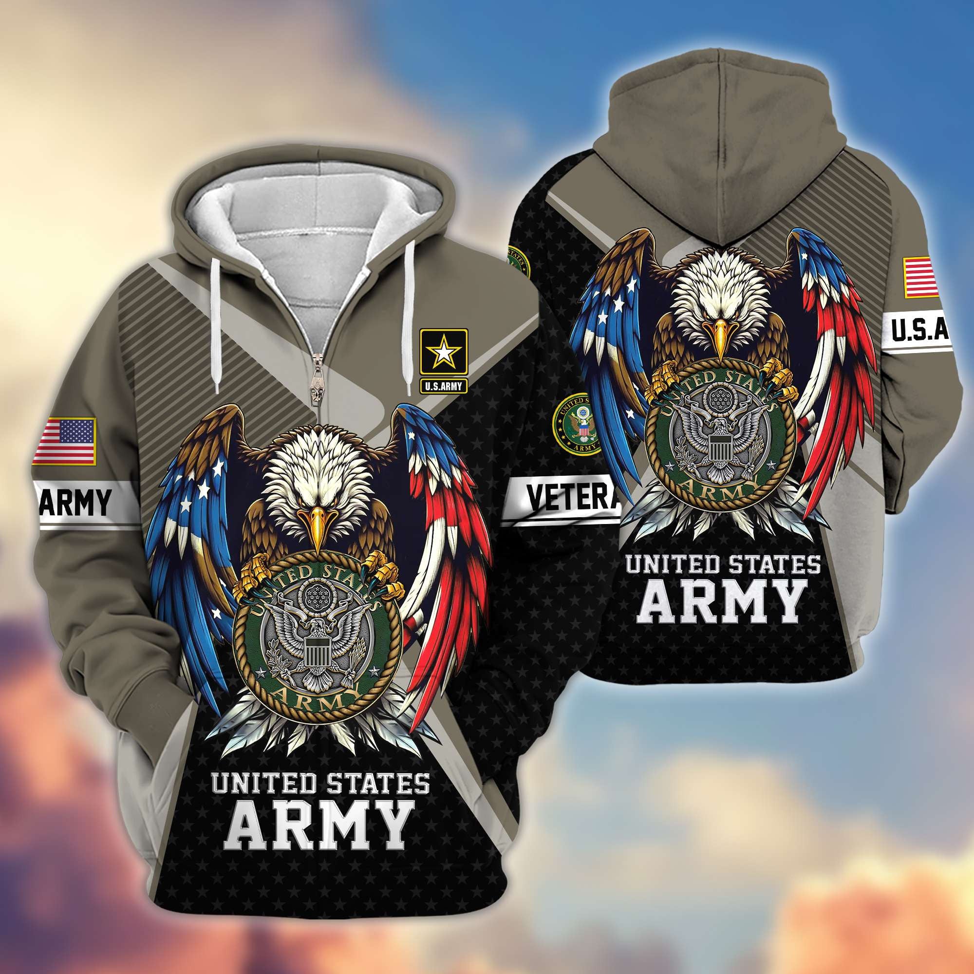 Premium US Veterans Zip Hoodie, Gifts For US Veterans