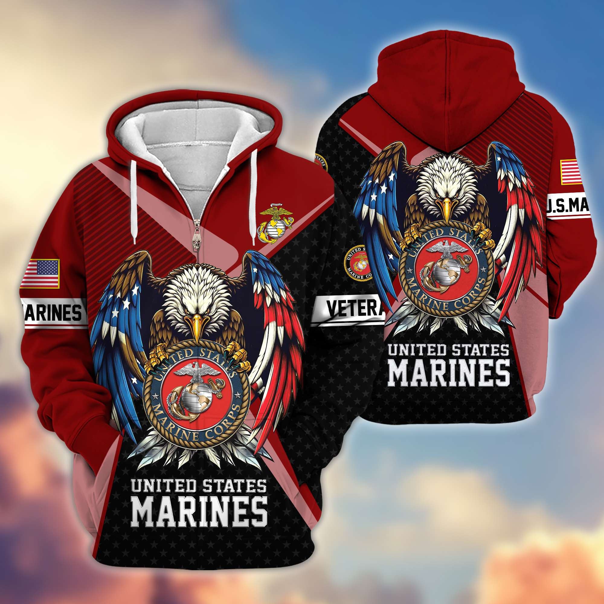 Premium US Veterans Zip Hoodie, Gifts For US Veterans
