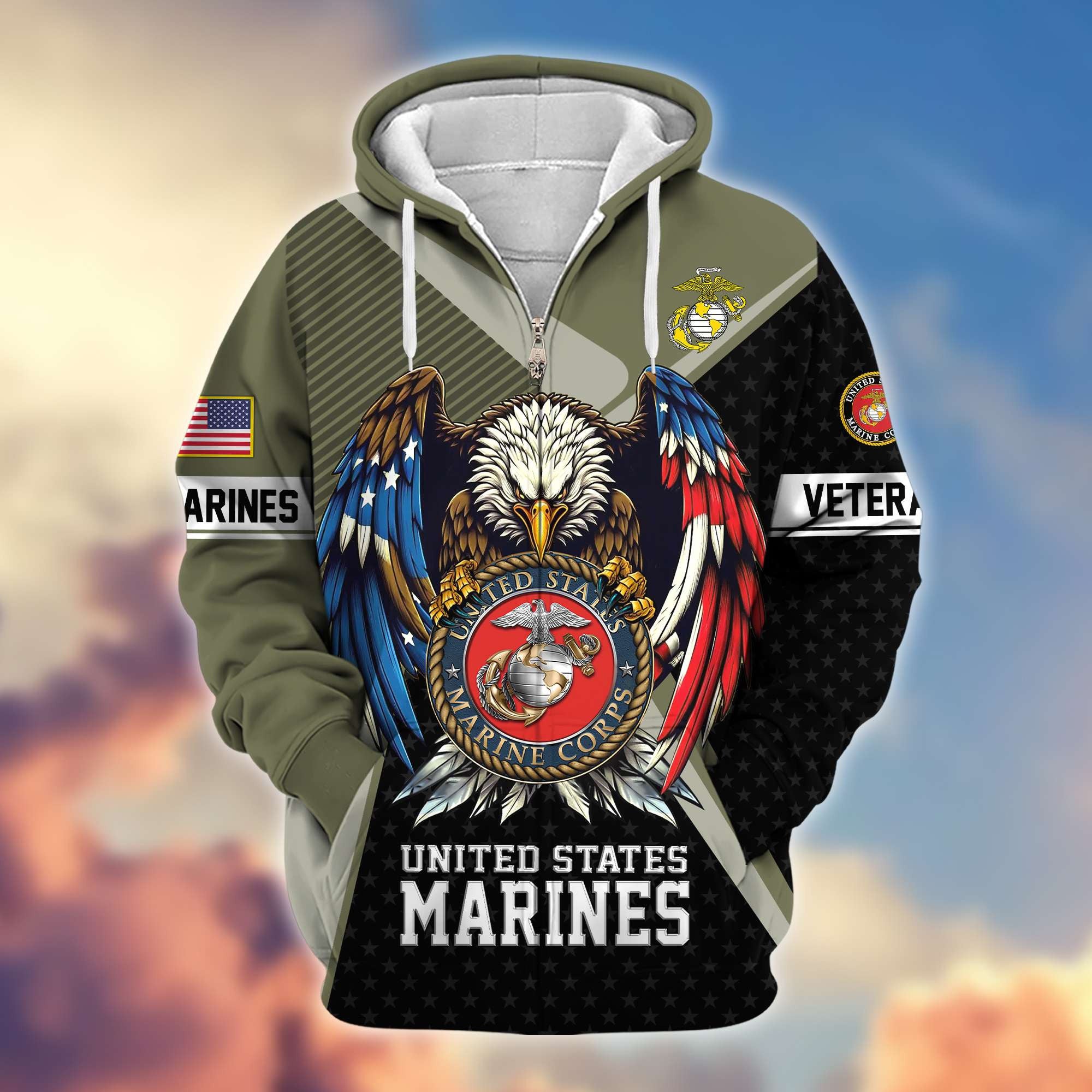 Premium US Veterans Zip Hoodie, Gifts For US Veterans