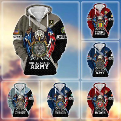 Premium US Veterans Zip Hoodie, Gifts For US Veterans