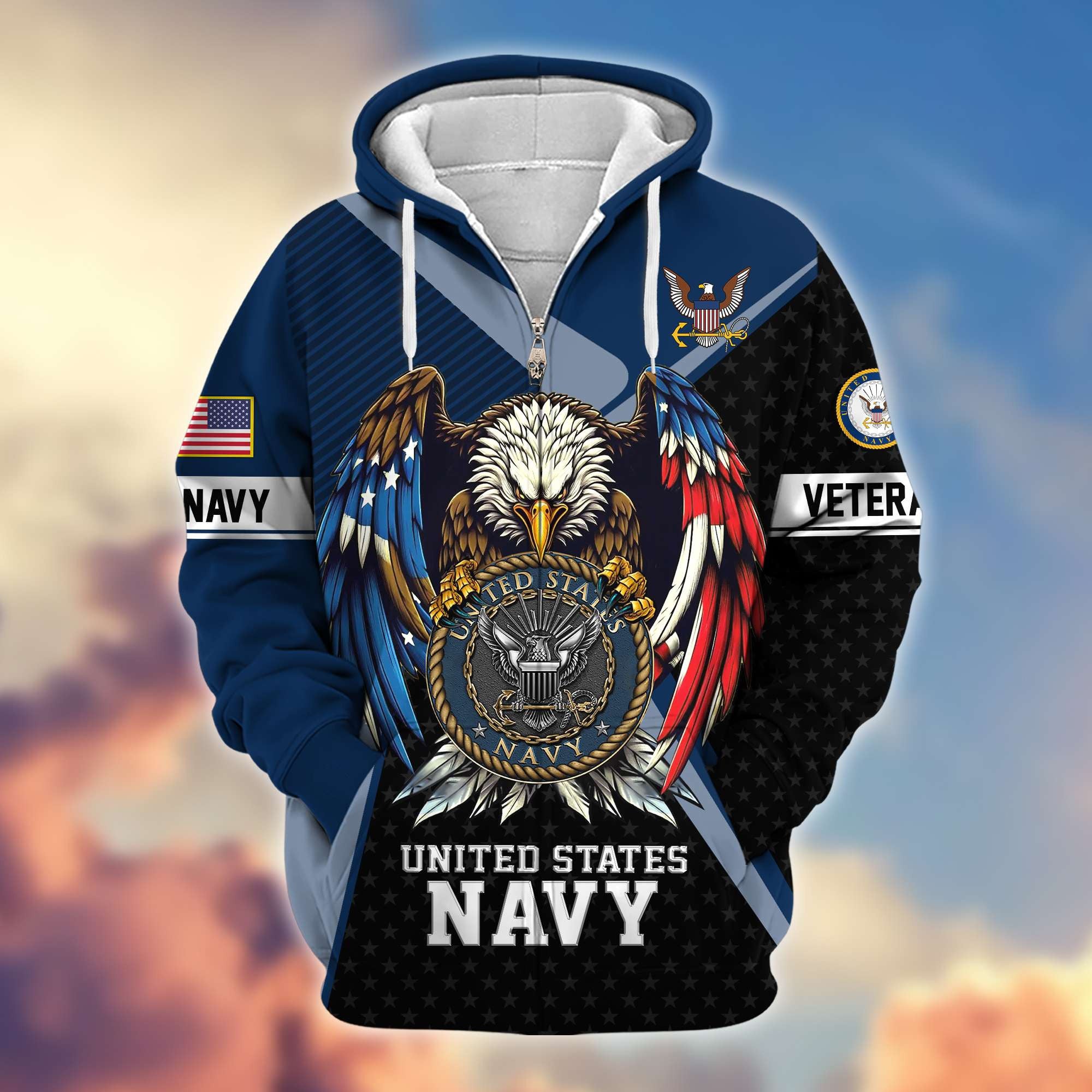 Premium US Veterans Zip Hoodie, Gifts For US Veterans