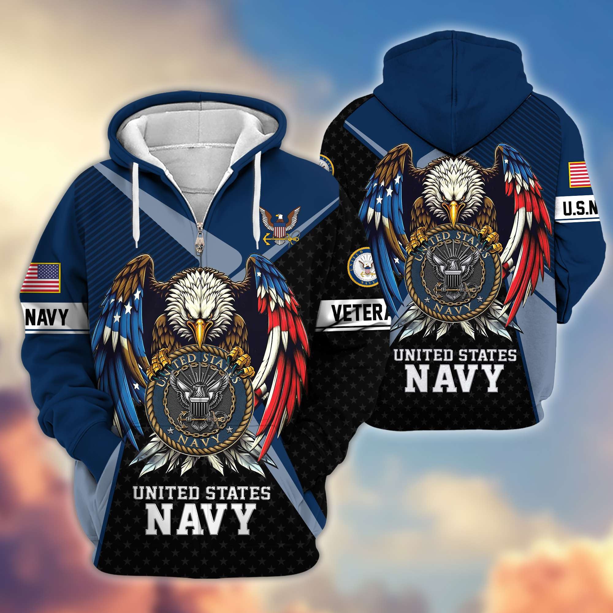 Premium US Veterans Zip Hoodie, Gifts For US Veterans
