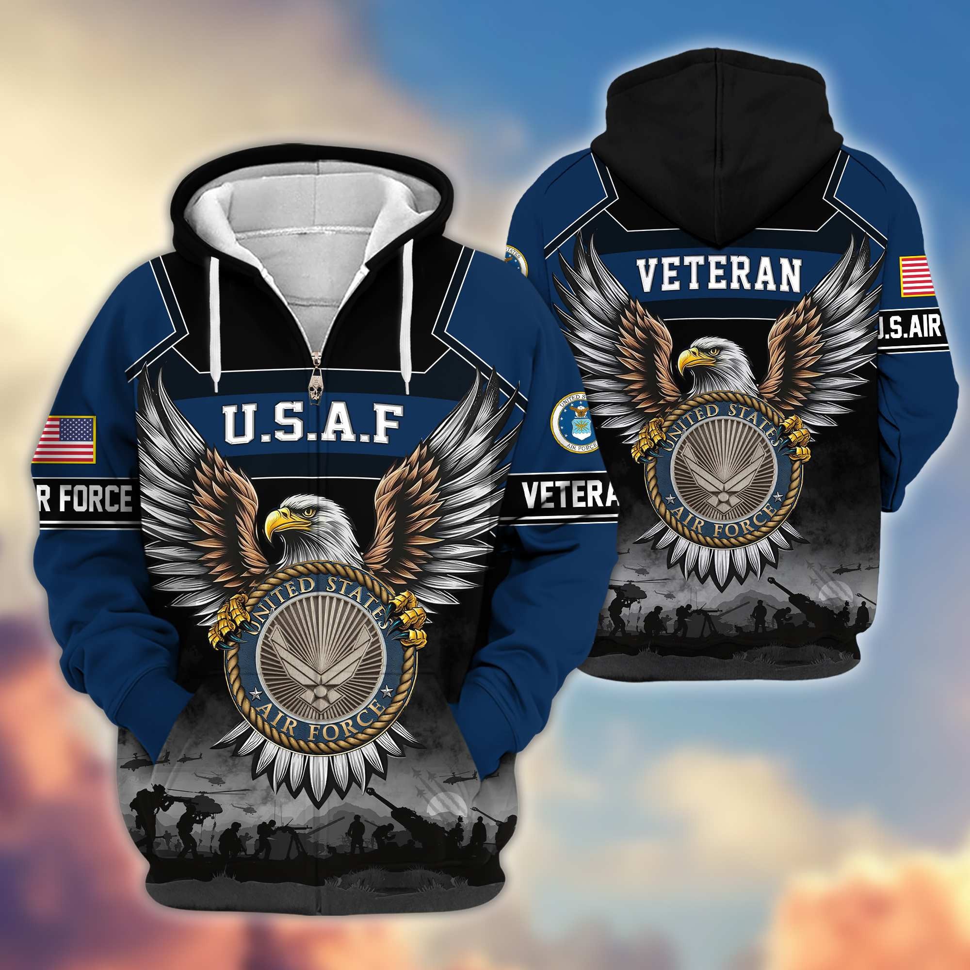 Premium US Veterans Zip Hoodie, Gifts For US Veterans