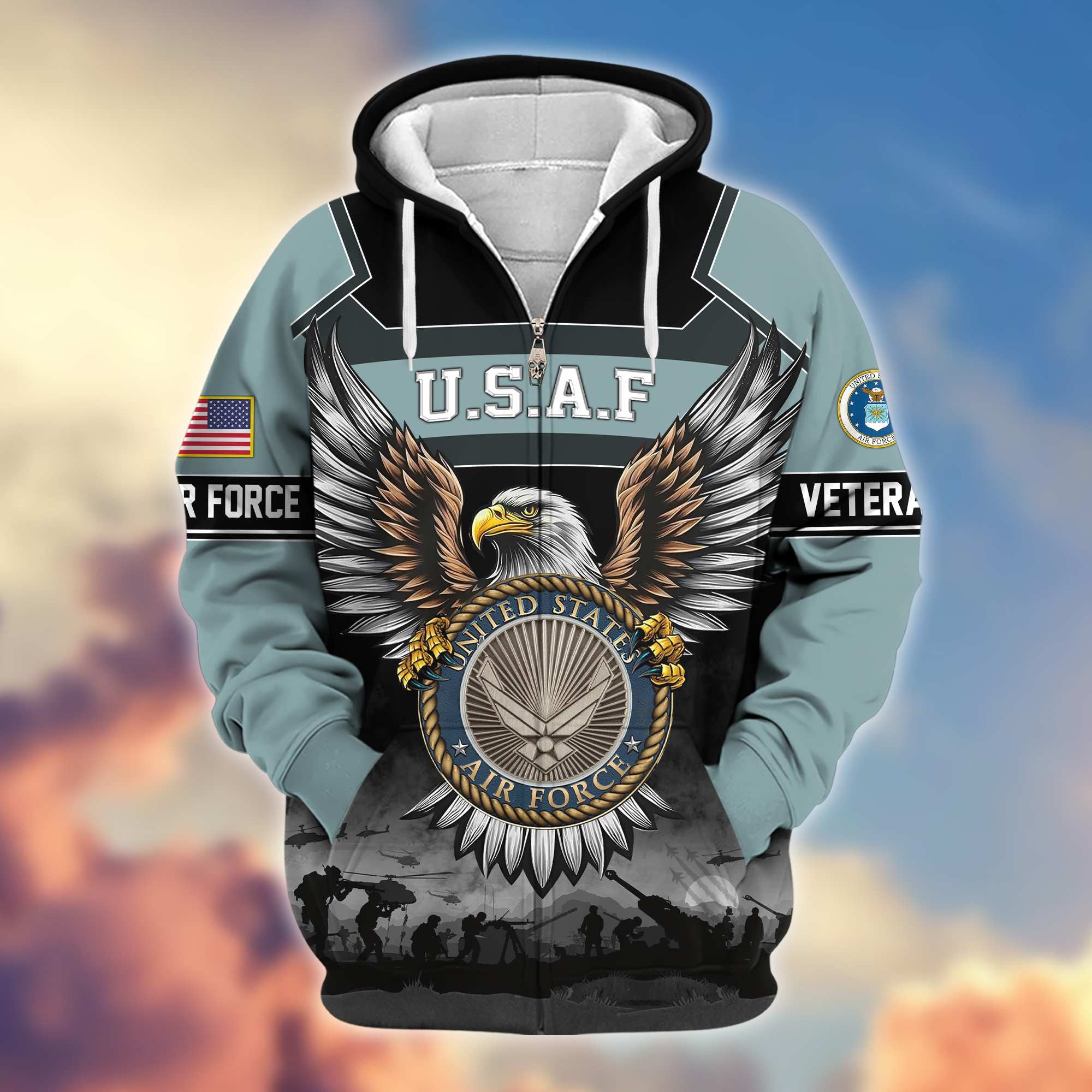 Premium US Veterans Zip Hoodie, Gifts For US Veterans