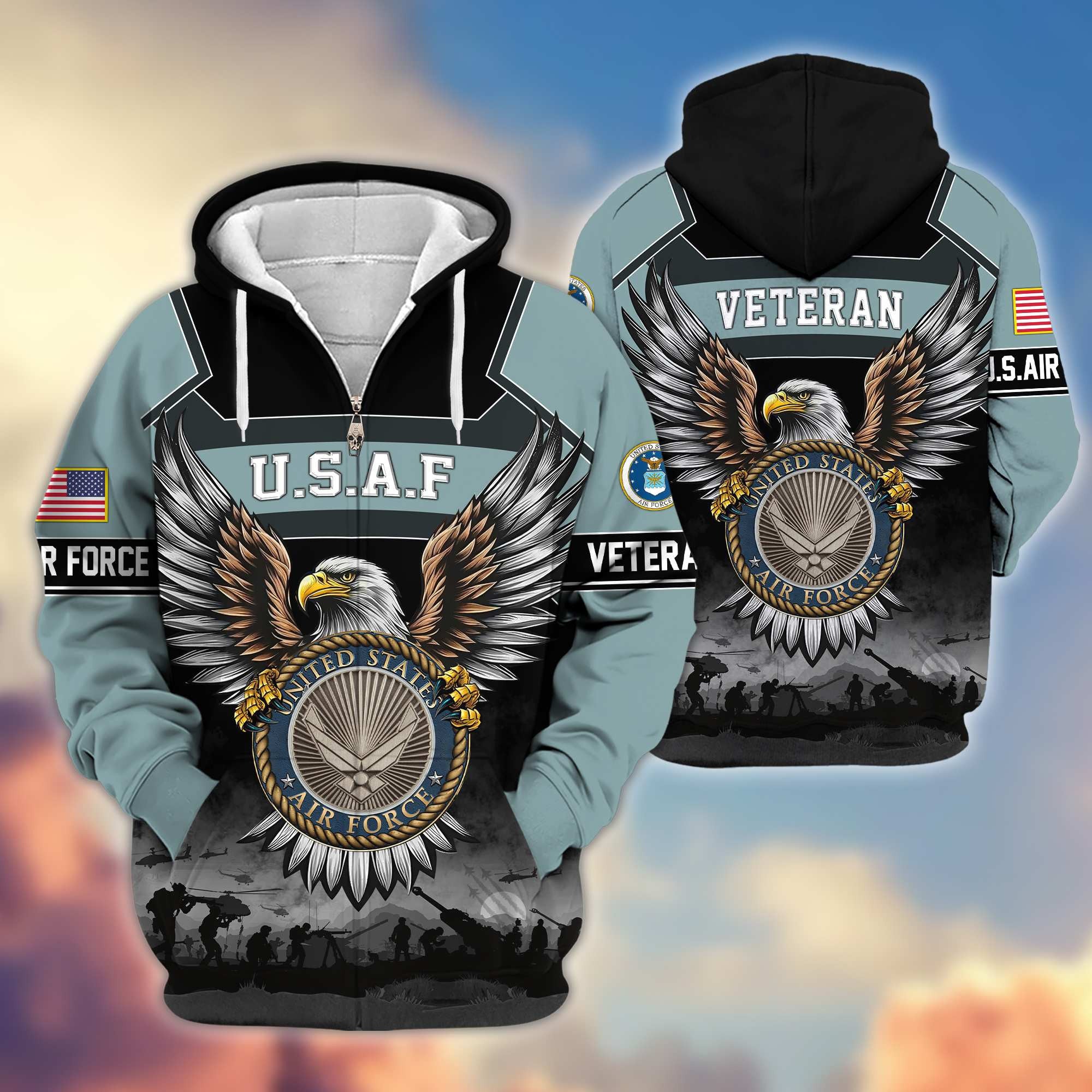 Premium US Veterans Zip Hoodie, Gifts For US Veterans