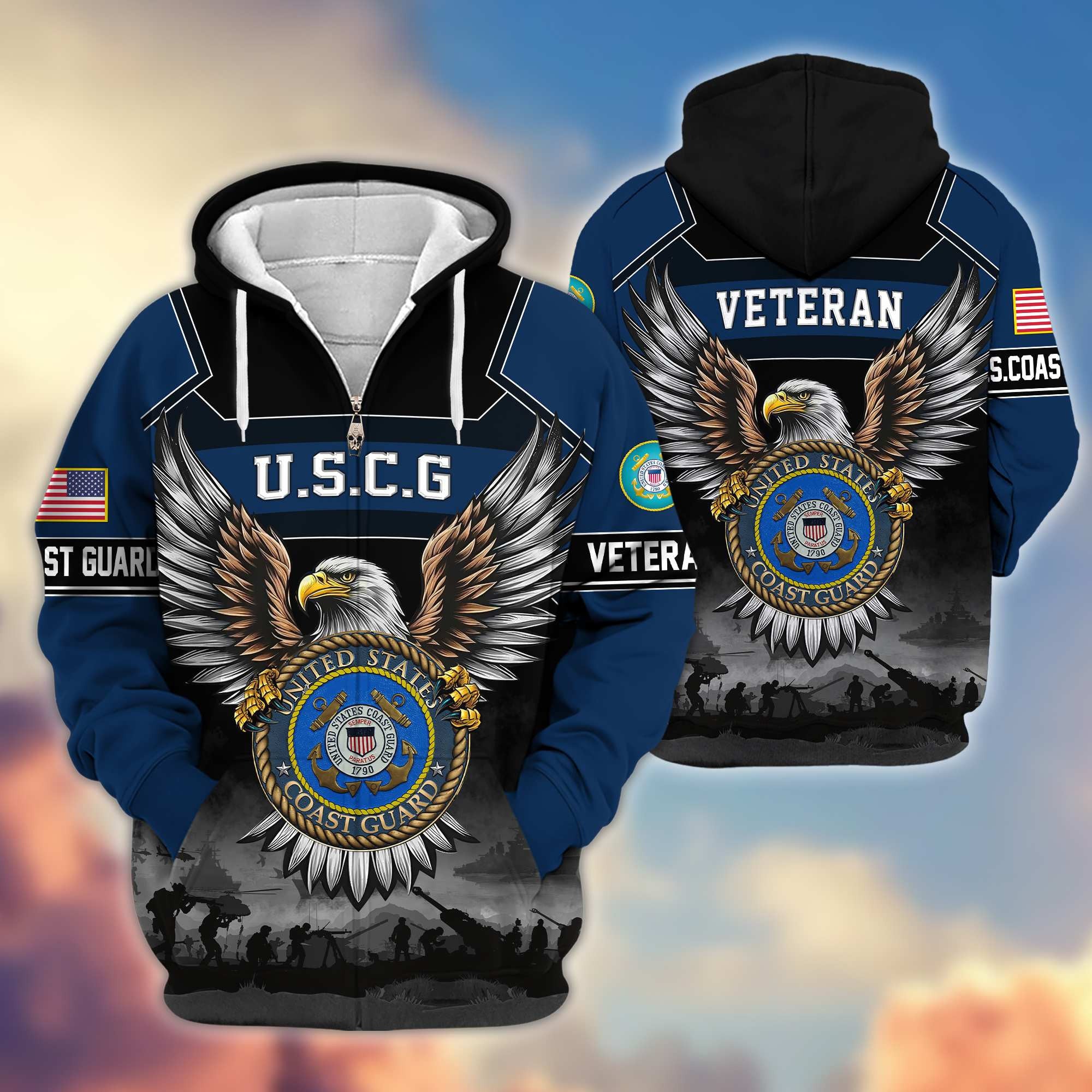 Premium US Veterans Zip Hoodie, Gifts For US Veterans