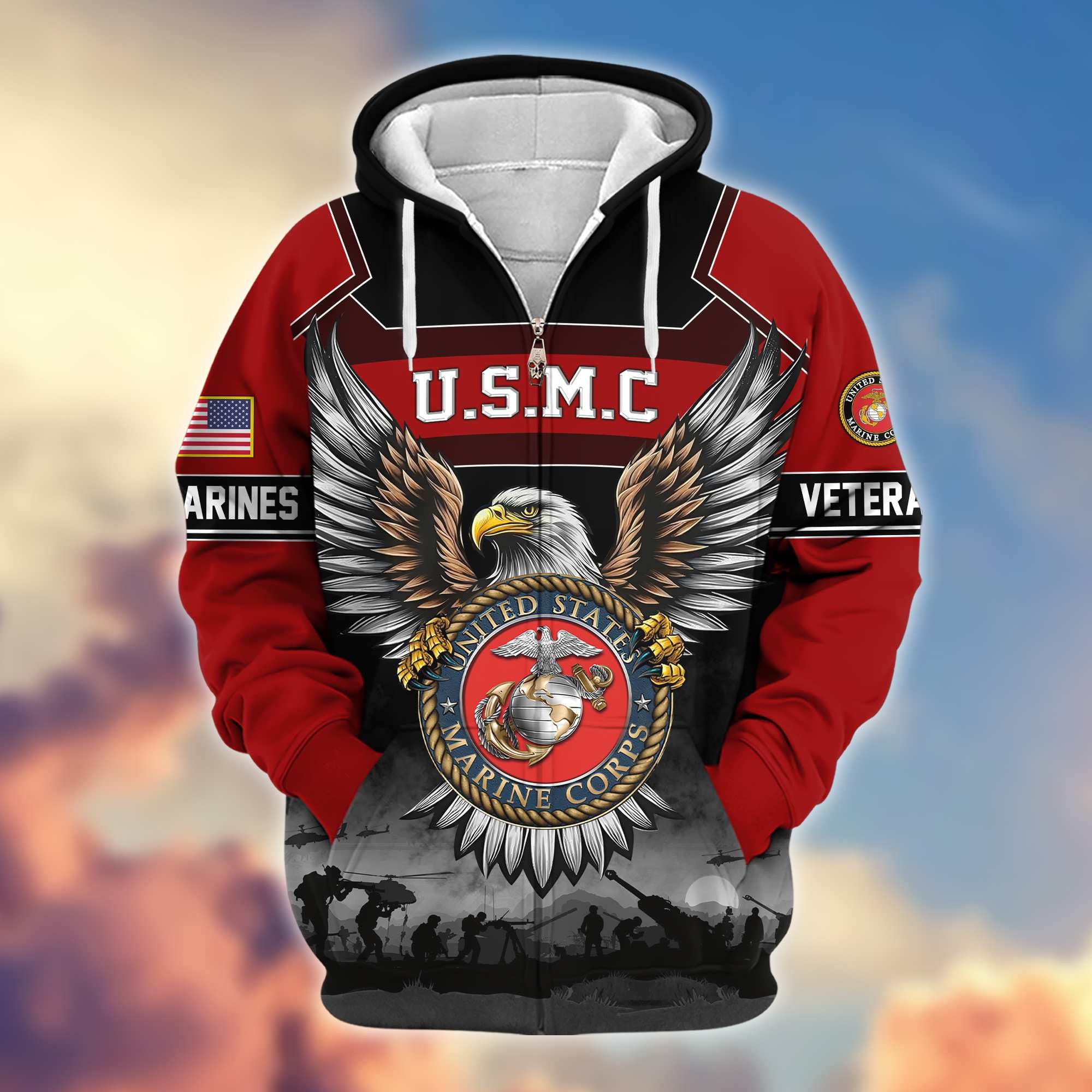 Premium US Veterans Zip Hoodie, Gifts For US Veterans