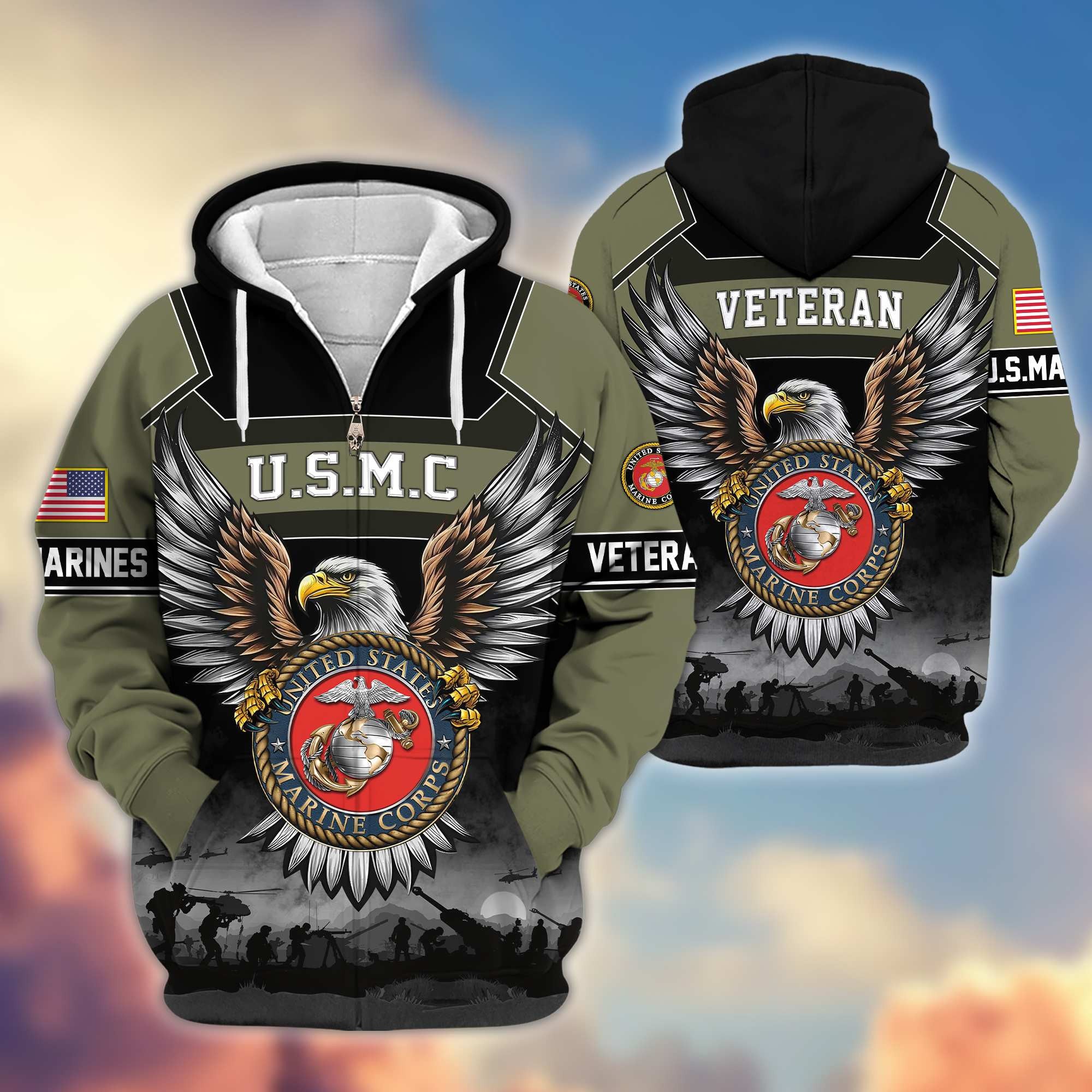 Premium US Veterans Zip Hoodie, Gifts For US Veterans