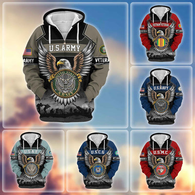 Premium US Veterans Zip Hoodie, Gifts For US Veterans