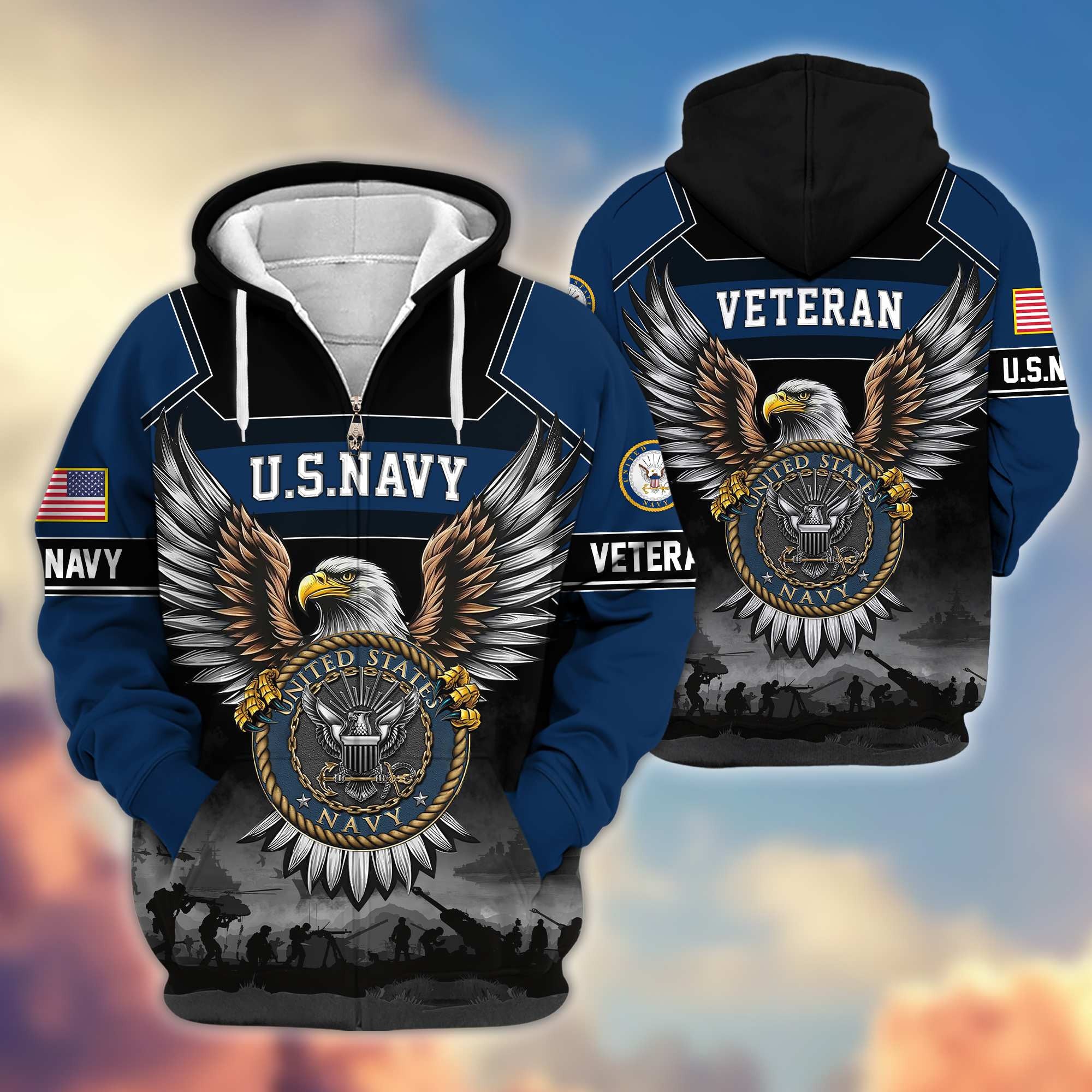 Premium US Veterans Zip Hoodie, Gifts For US Veterans
