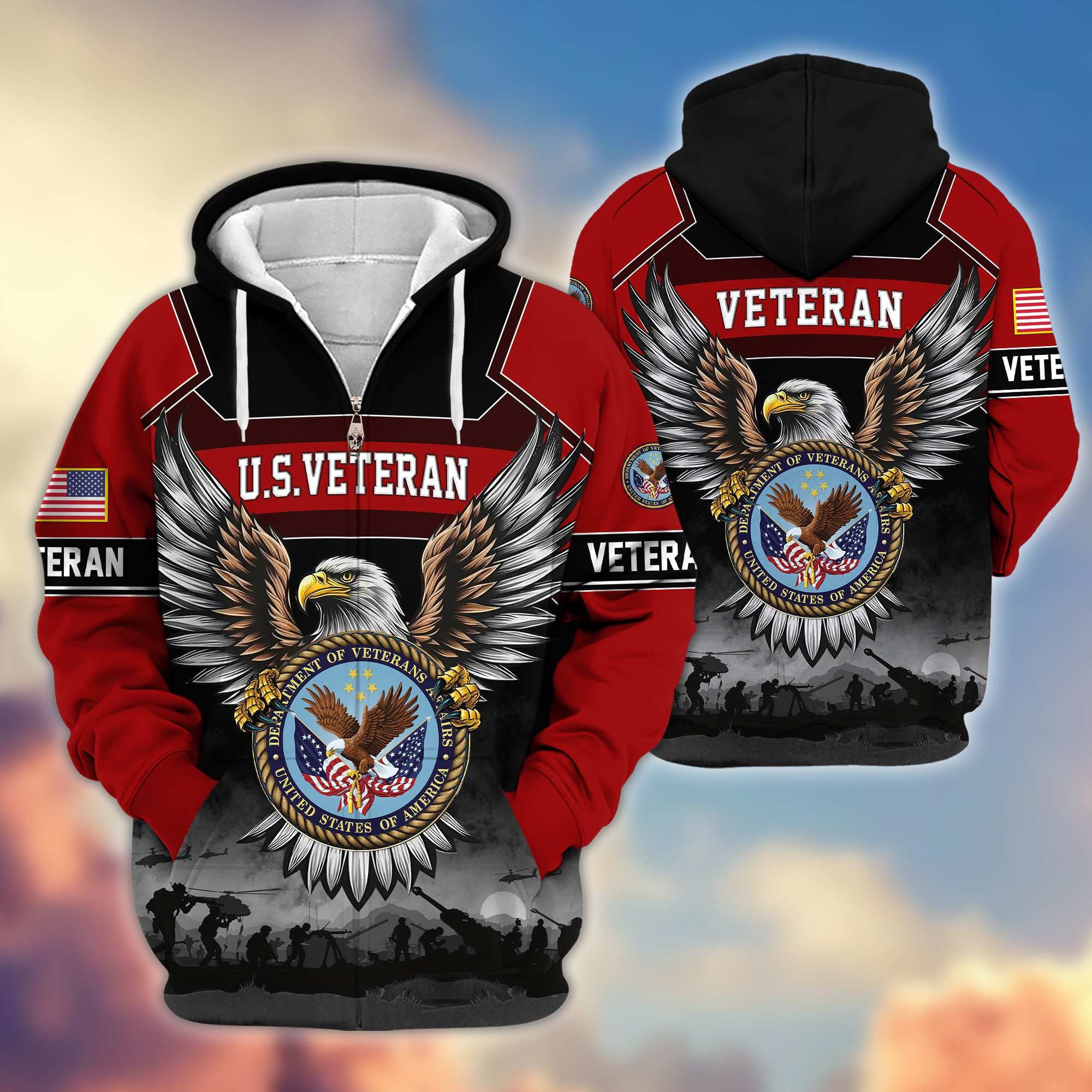 Premium US Veterans Zip Hoodie, Gifts For US Veterans