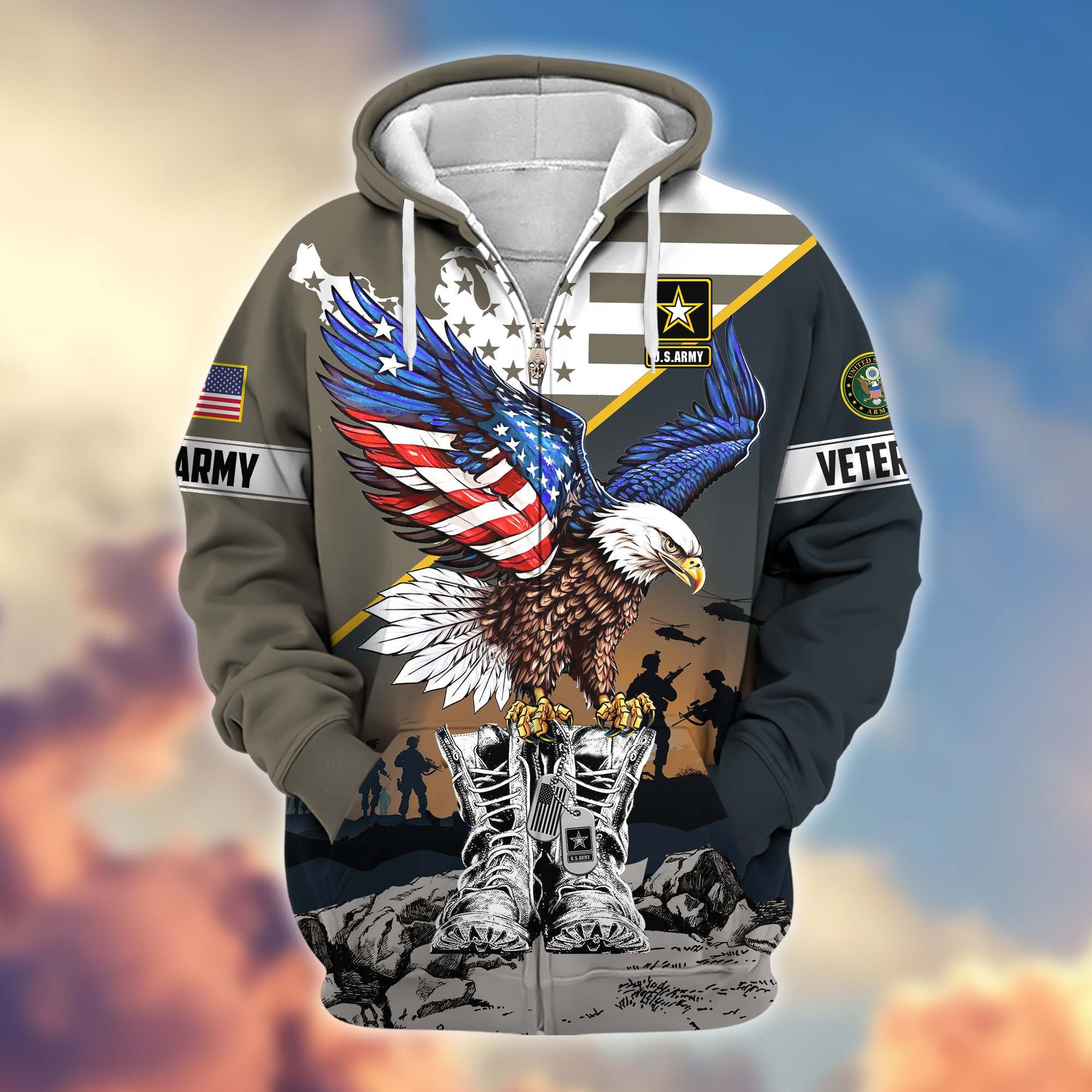 Premium Honoring All Who Served US Veterans Zip Hoodie, Gifts For US Veterans