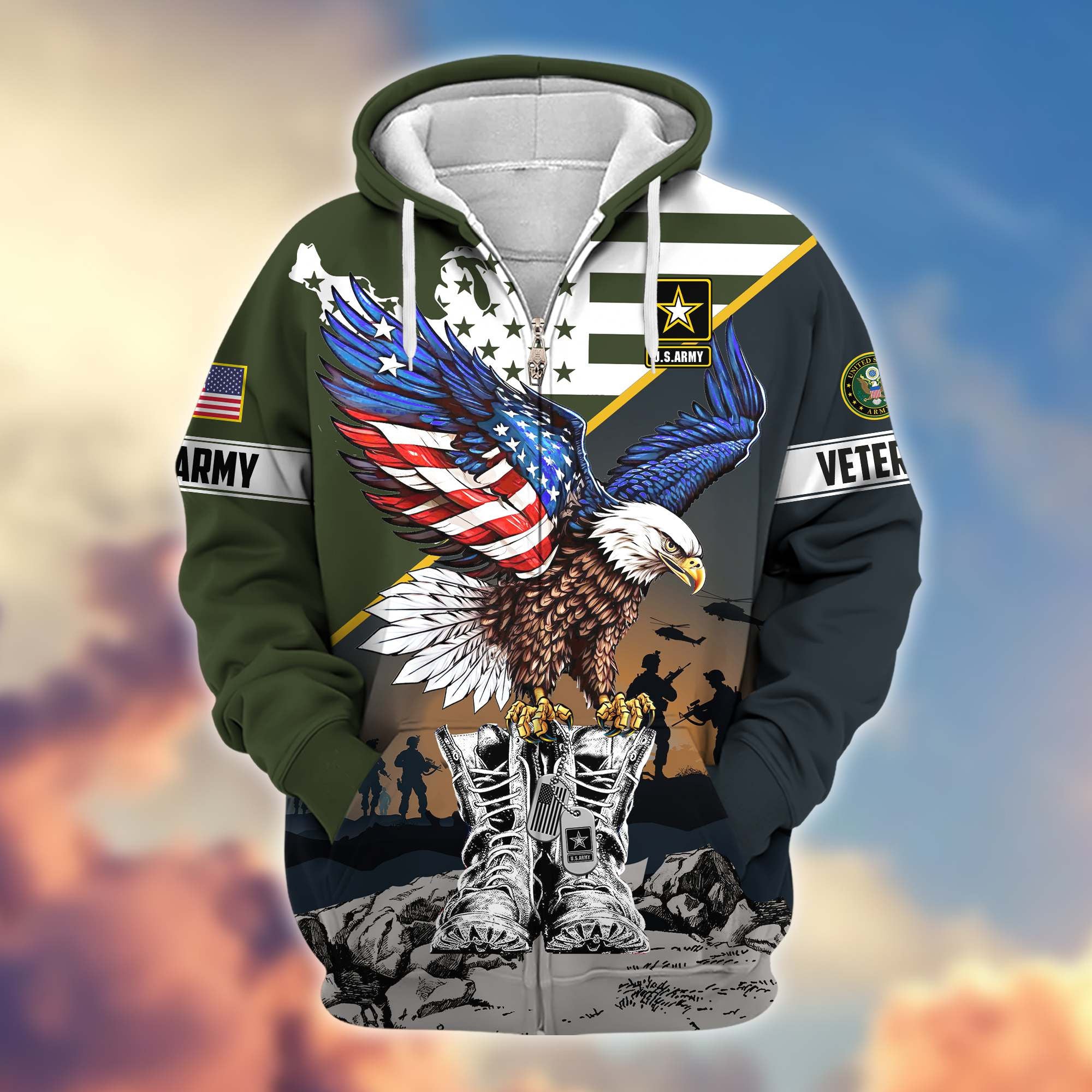 Premium Honoring All Who Served US Veterans Zip Hoodie, Gifts For US Veterans