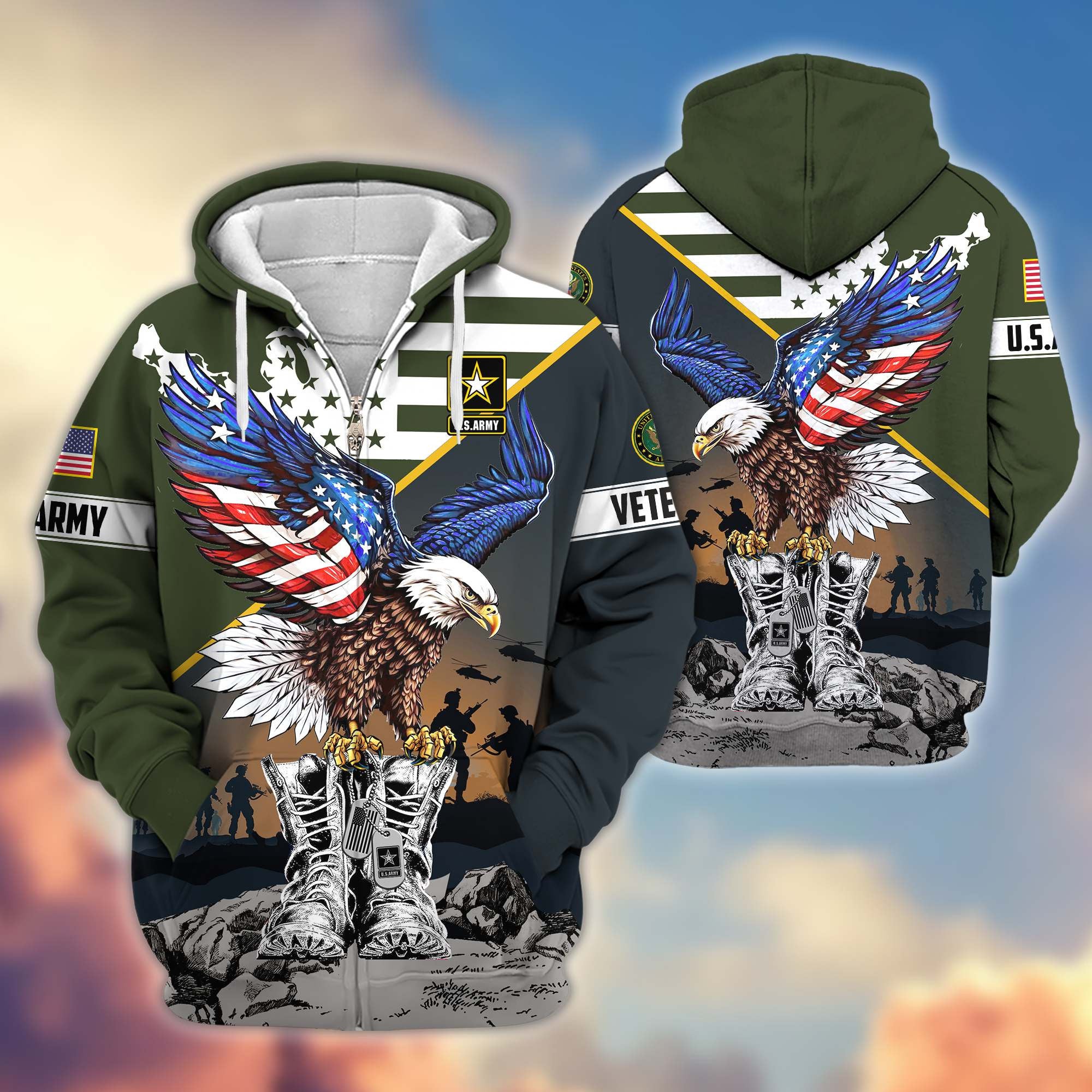 Premium Honoring All Who Served US Veterans Zip Hoodie, Gifts For US Veterans