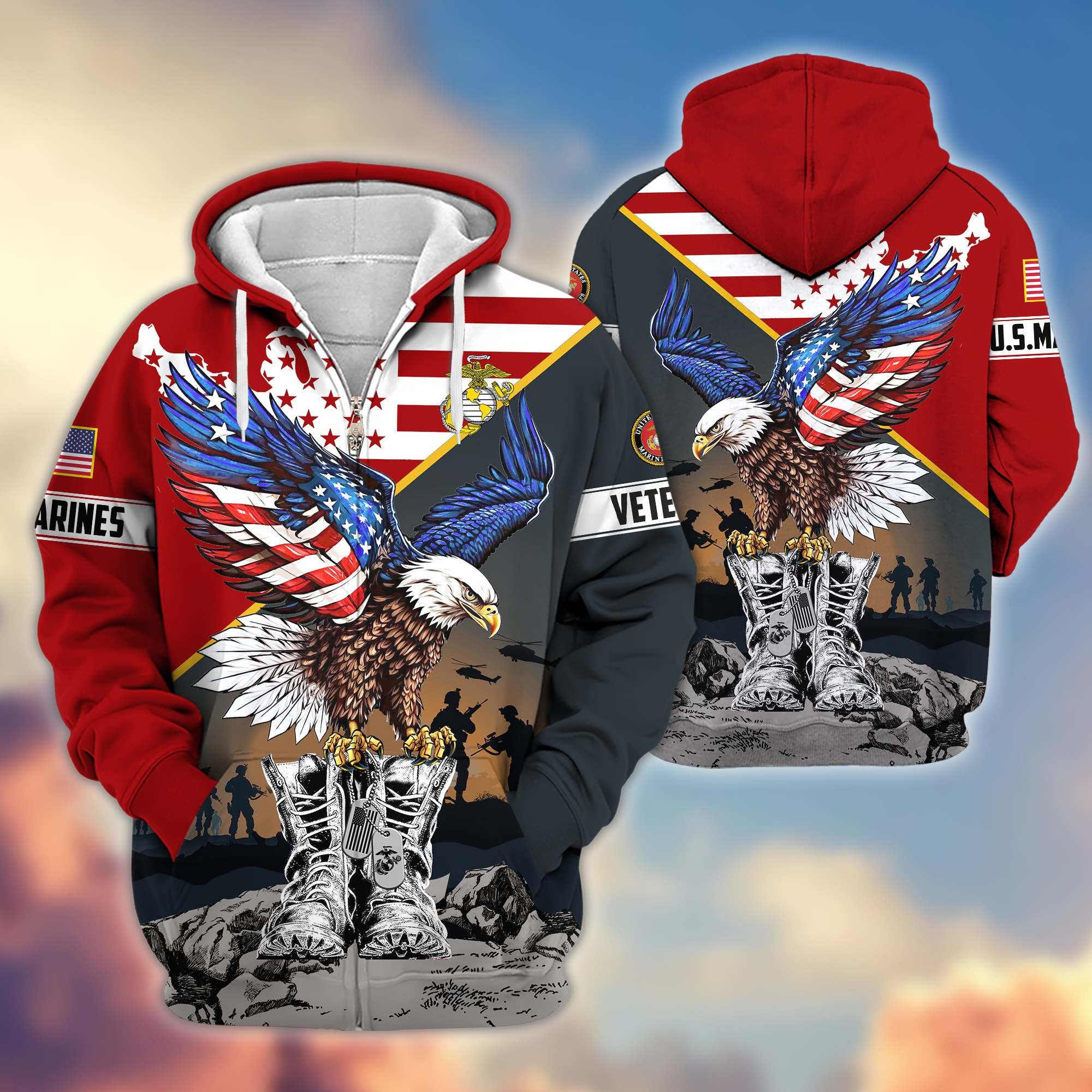 Premium Honoring All Who Served US Veterans Zip Hoodie, Gifts For US Veterans
