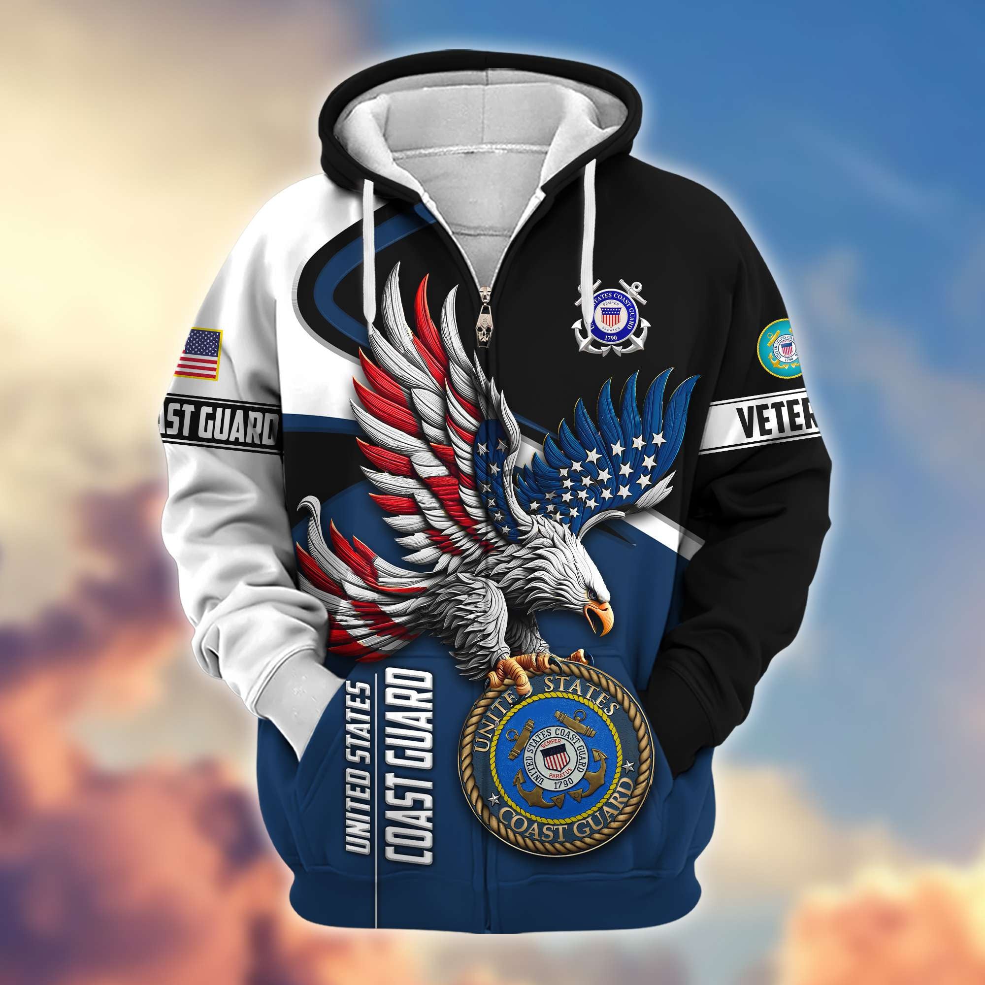 Premium US Veterans Zip Hoodie, Gifts For US Veterans
