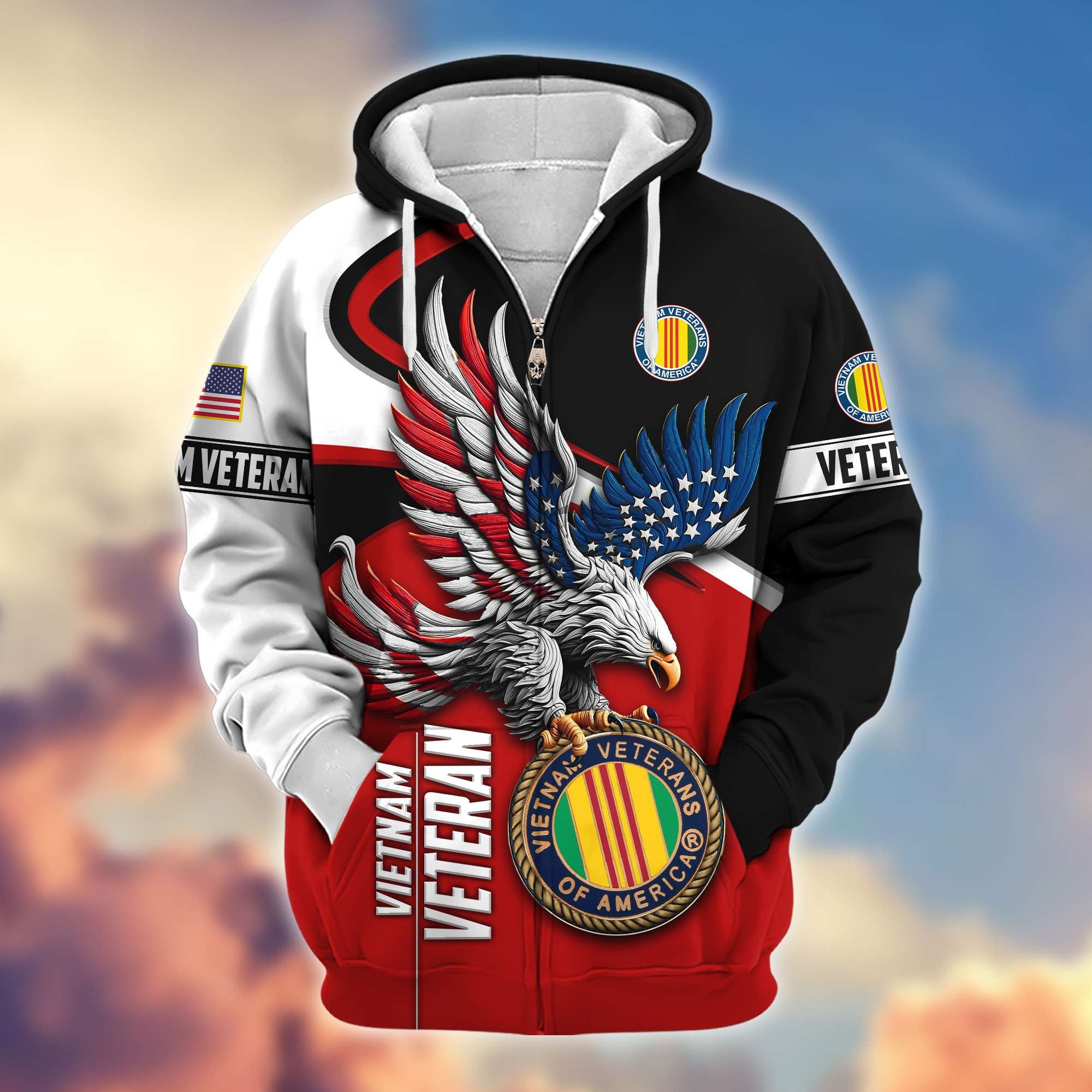 Premium US Veterans Zip Hoodie, Gifts For US Veterans