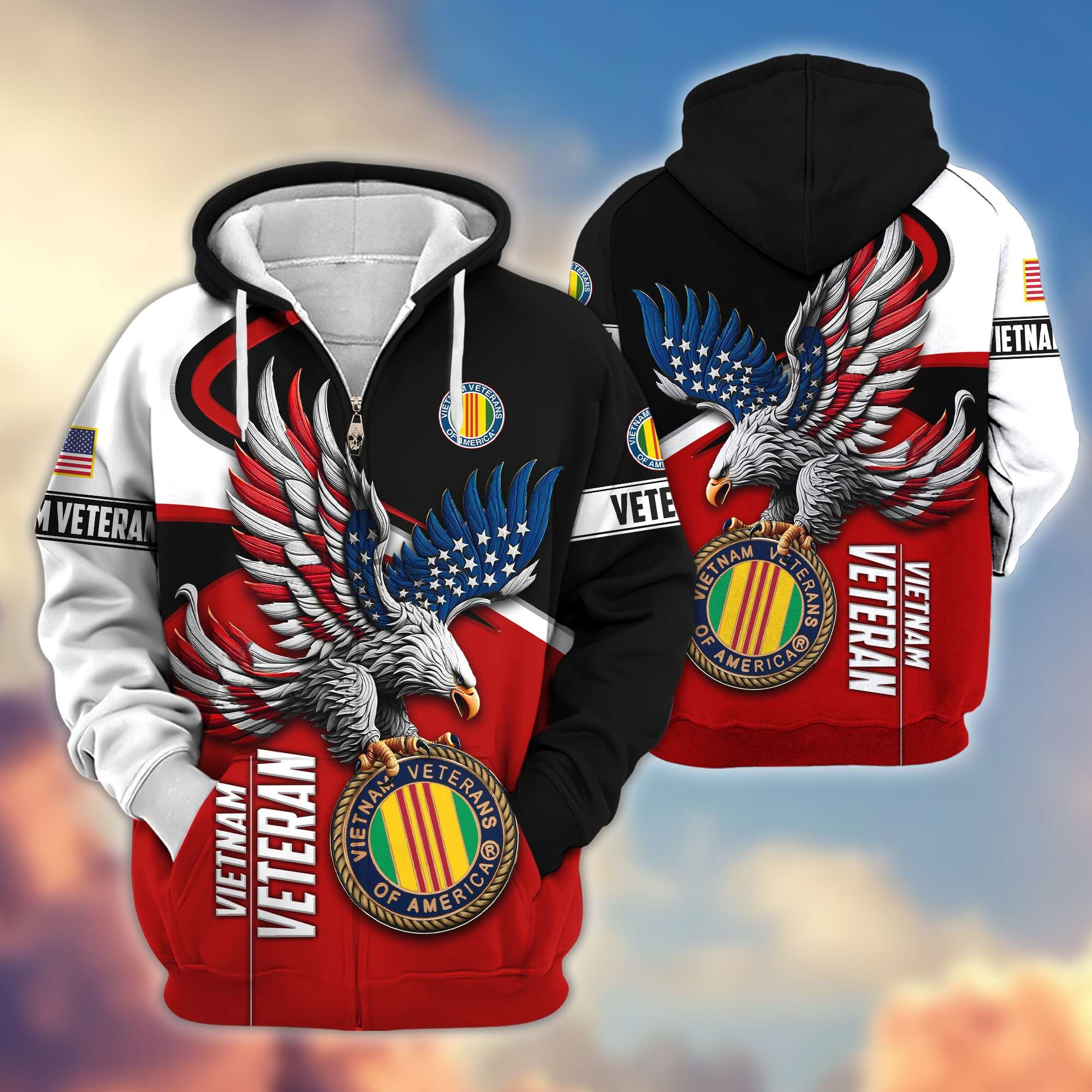 Premium US Veterans Zip Hoodie, Gifts For US Veterans