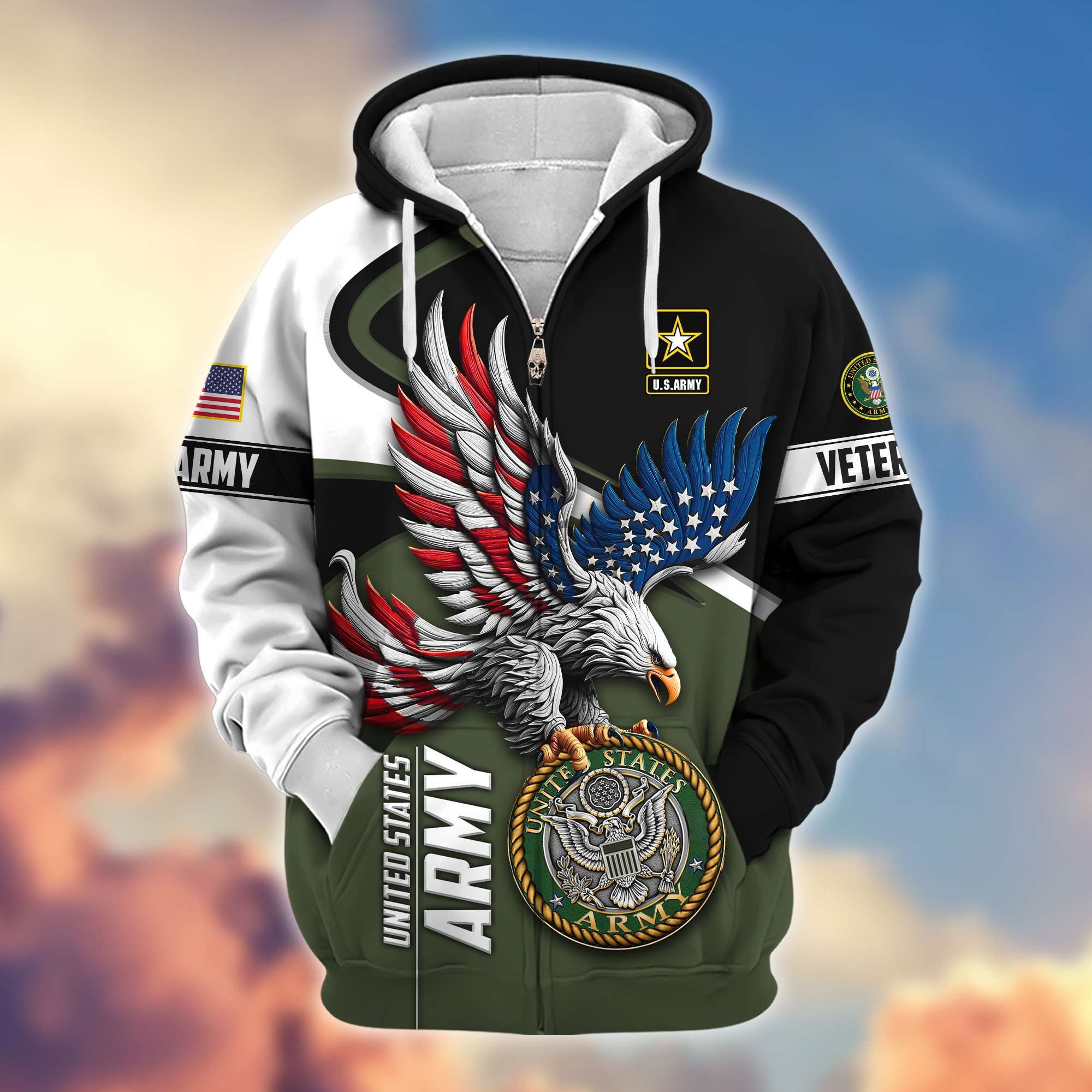 Premium US Veterans Zip Hoodie, Gifts For US Veterans
