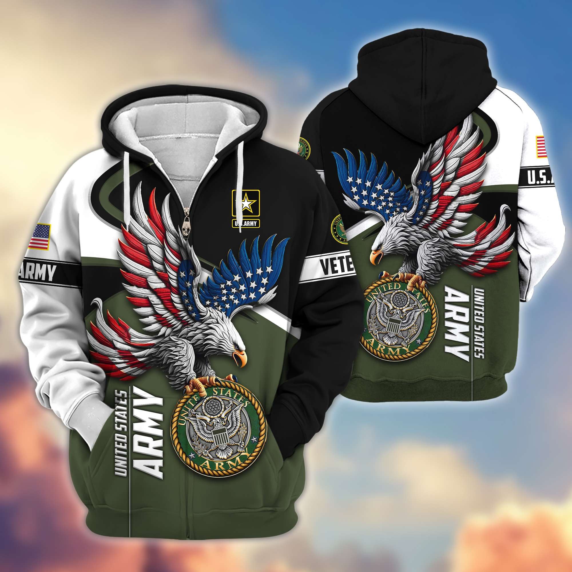 Premium US Veterans Zip Hoodie, Gifts For US Veterans