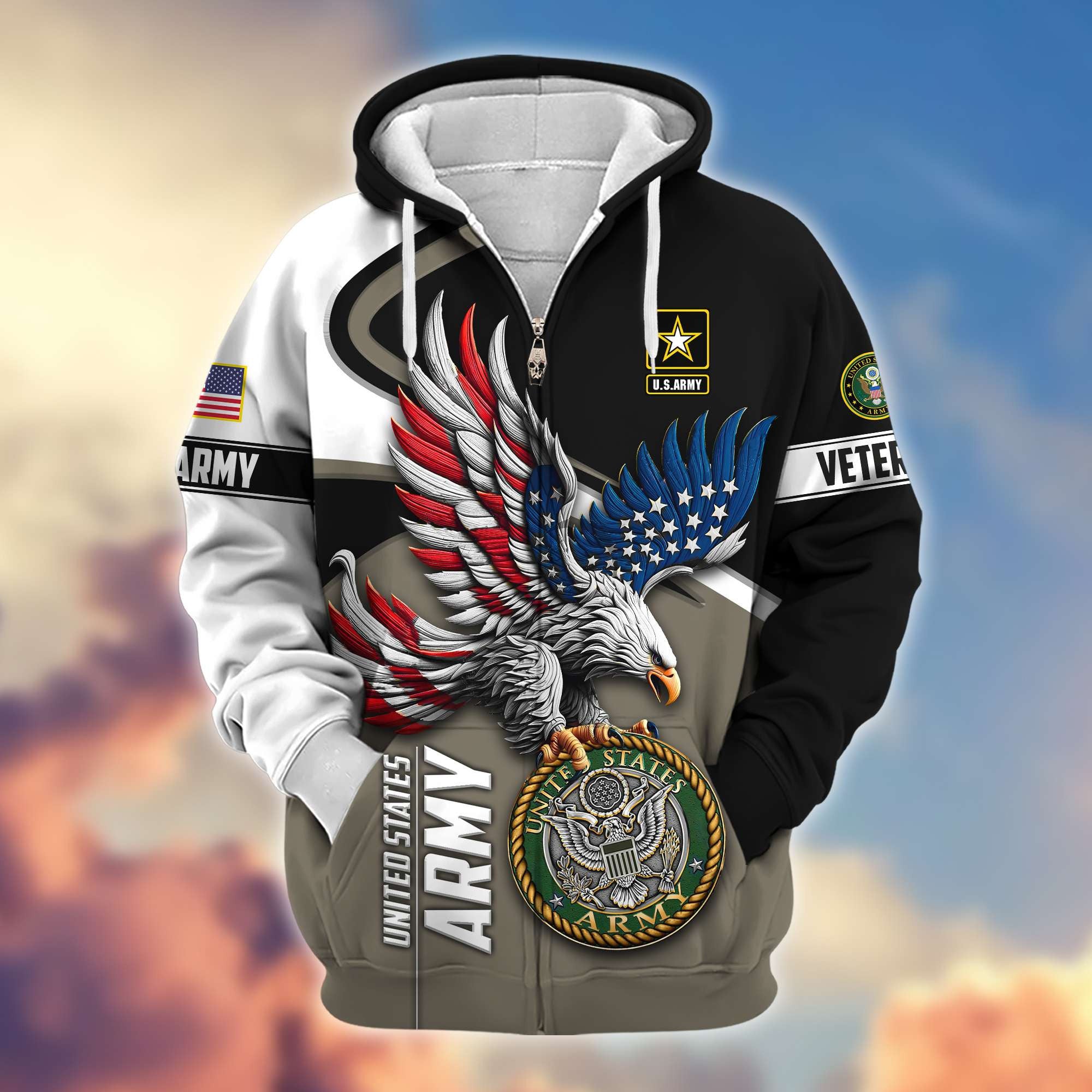 Premium US Veterans Zip Hoodie, Gifts For US Veterans