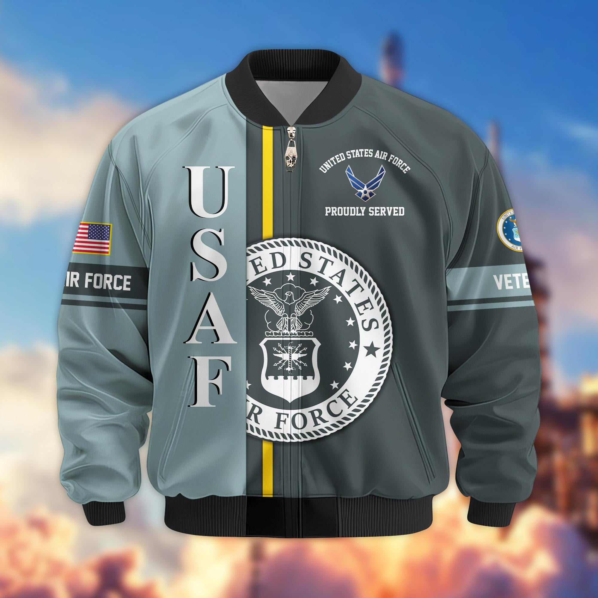 Premium Proudly Served US Veterans Bomber Jacket, Gifts For US Veterans