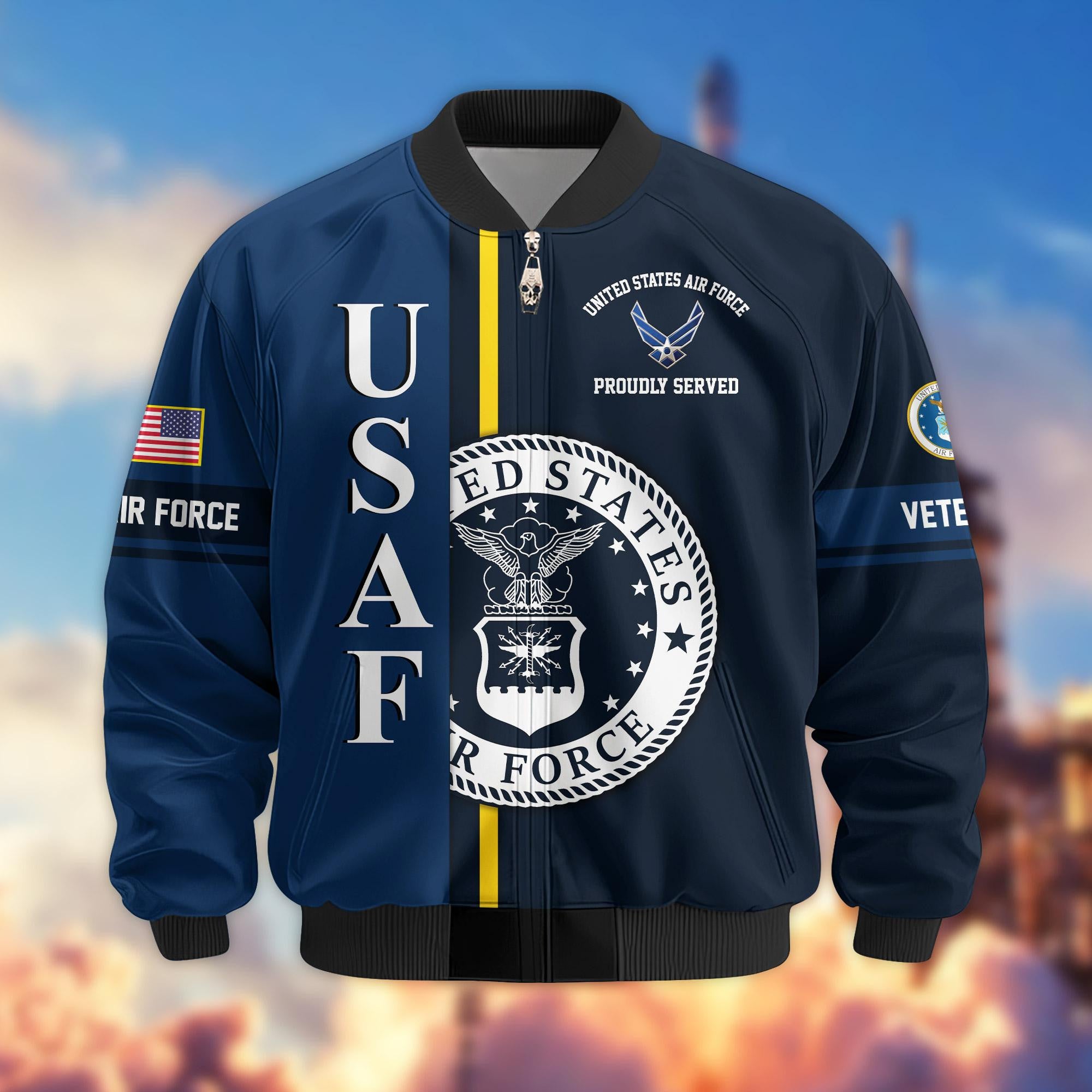 Premium Proudly Served US Veterans Bomber Jacket, Gifts For US Veterans