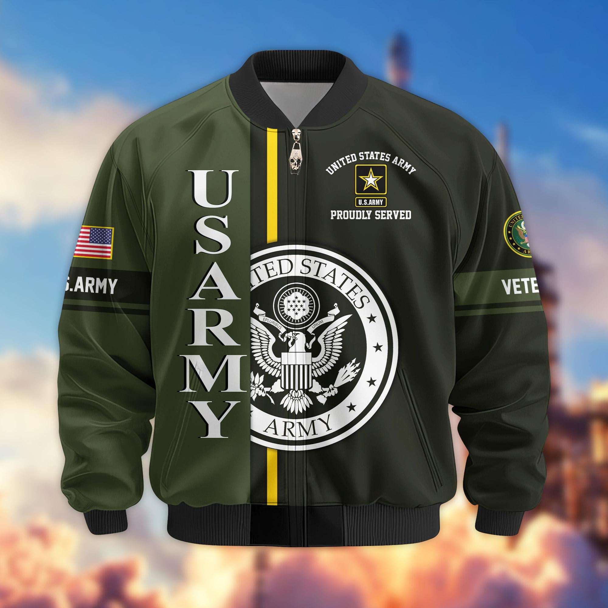 Premium Proudly Served US Veterans Bomber Jacket, Gifts For US Veterans