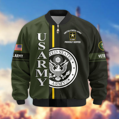 Premium Proudly Served US Veterans Bomber Jacket, Gifts For US Veterans