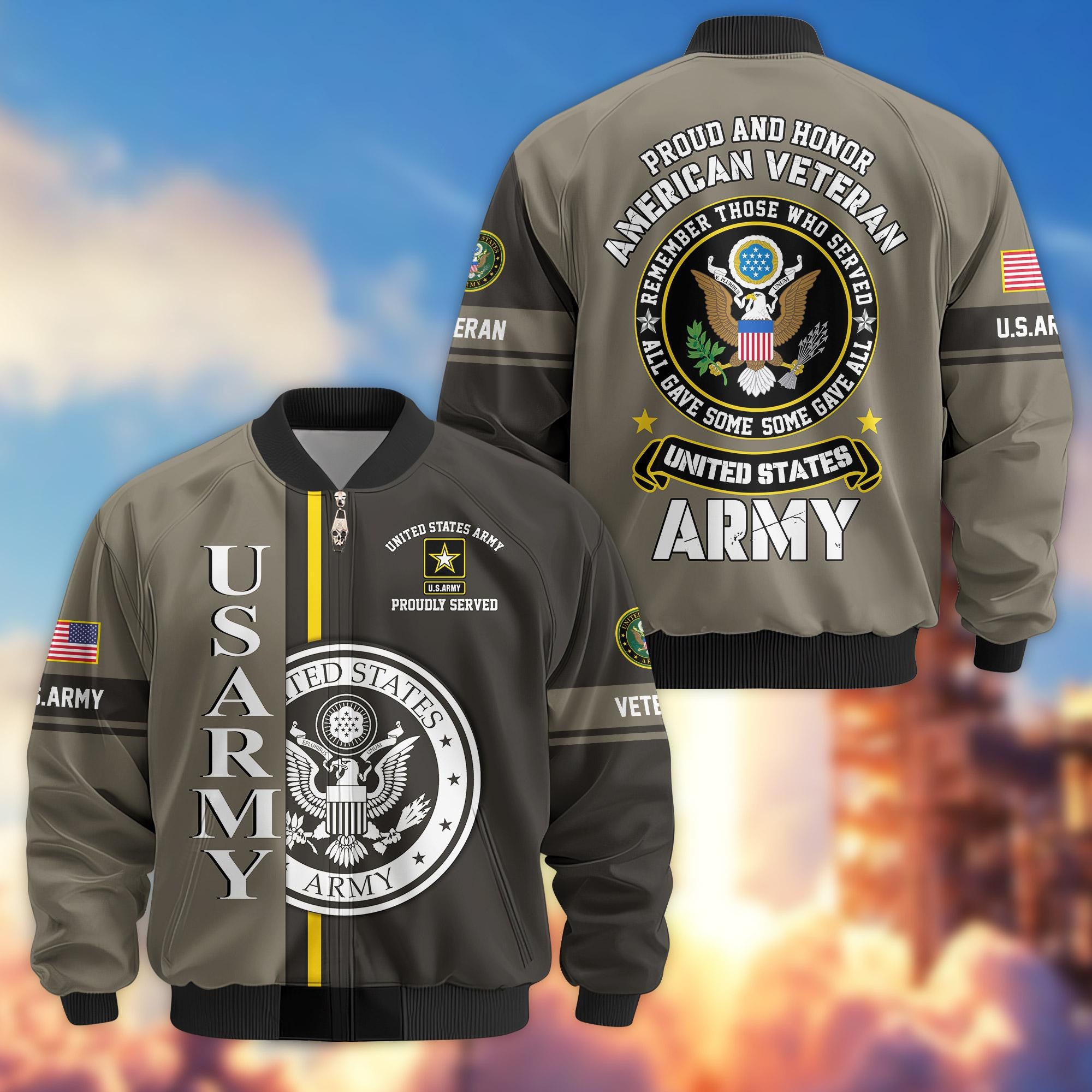 Premium Proudly Served US Veterans Bomber Jacket, Gifts For US Veterans