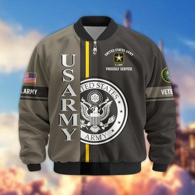Premium Proudly Served US Veterans Bomber Jacket, Gifts For US Veterans