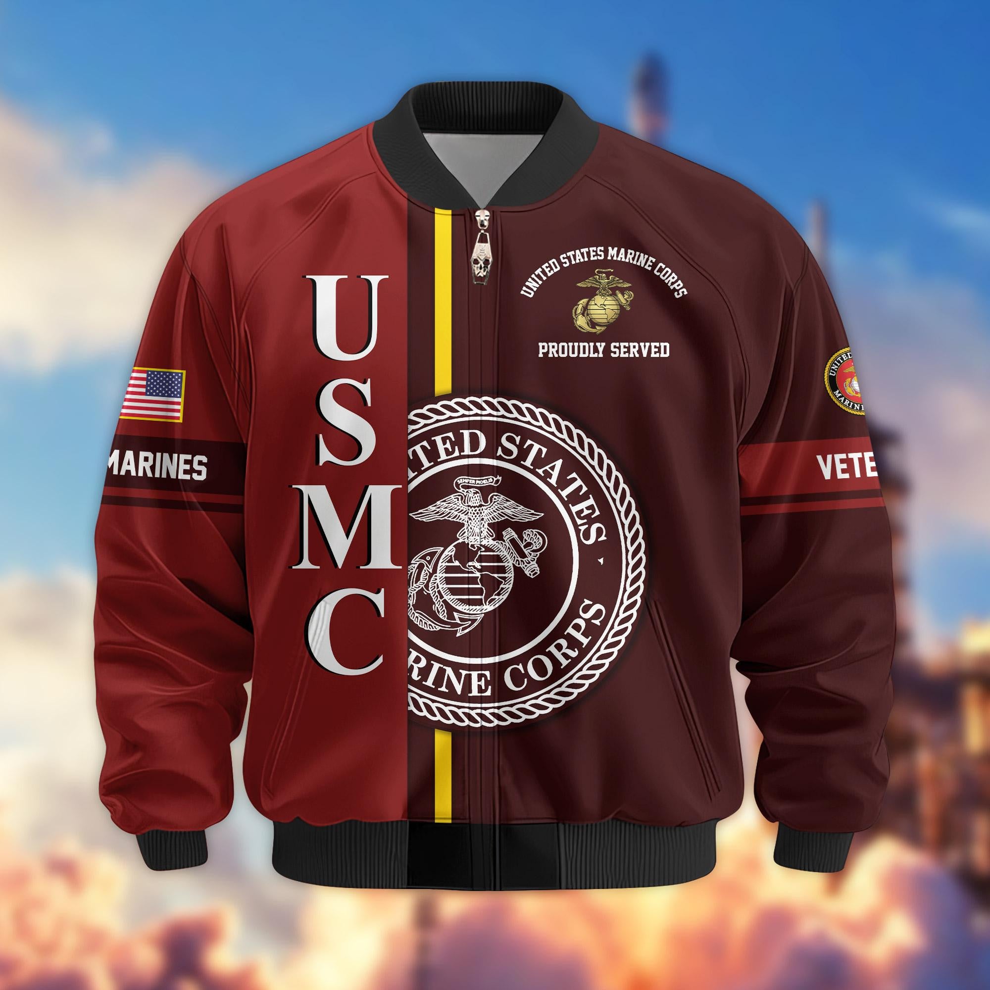 Premium Proudly Served US Veterans Bomber Jacket, Gifts For US Veterans