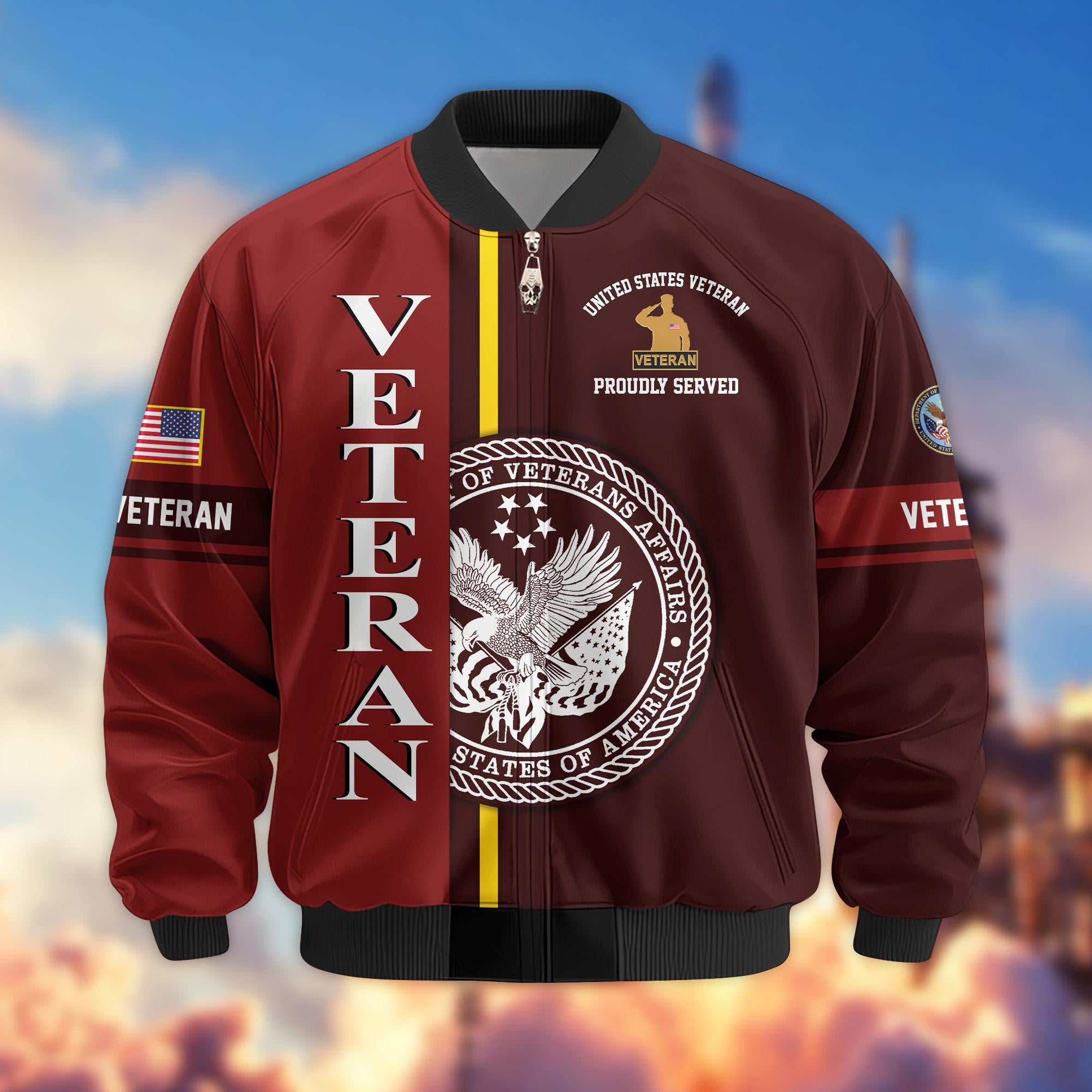 Premium Proudly Served US Veterans Bomber Jacket, Gifts For US Veterans